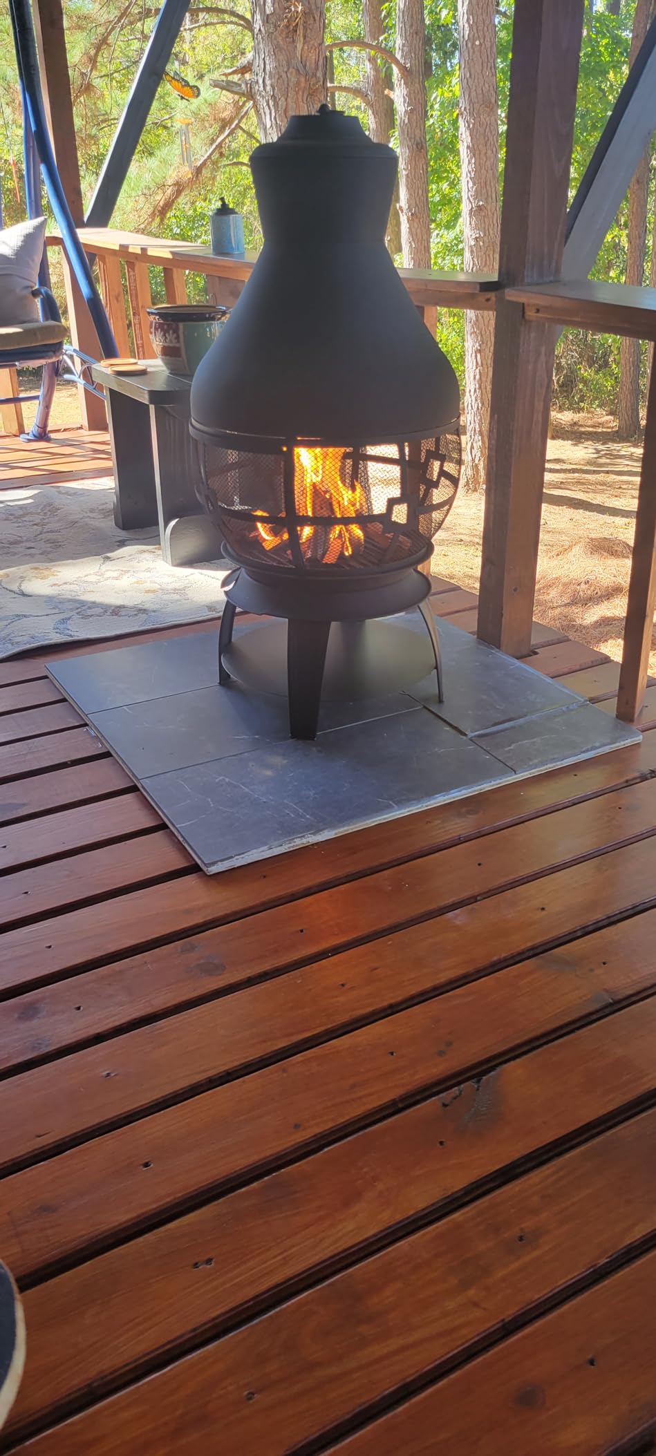 Giantex Wood Burning Chiminea, Heavy Duty Fireplace Chiminea for Patio | Wood Fire Pit w/ 2-piece Log Grate, Premium Rain Cap & Fire Poker, 360° Fire Retardant Mesh Cover, Ideal for Garden, Backyard customer photo 2
