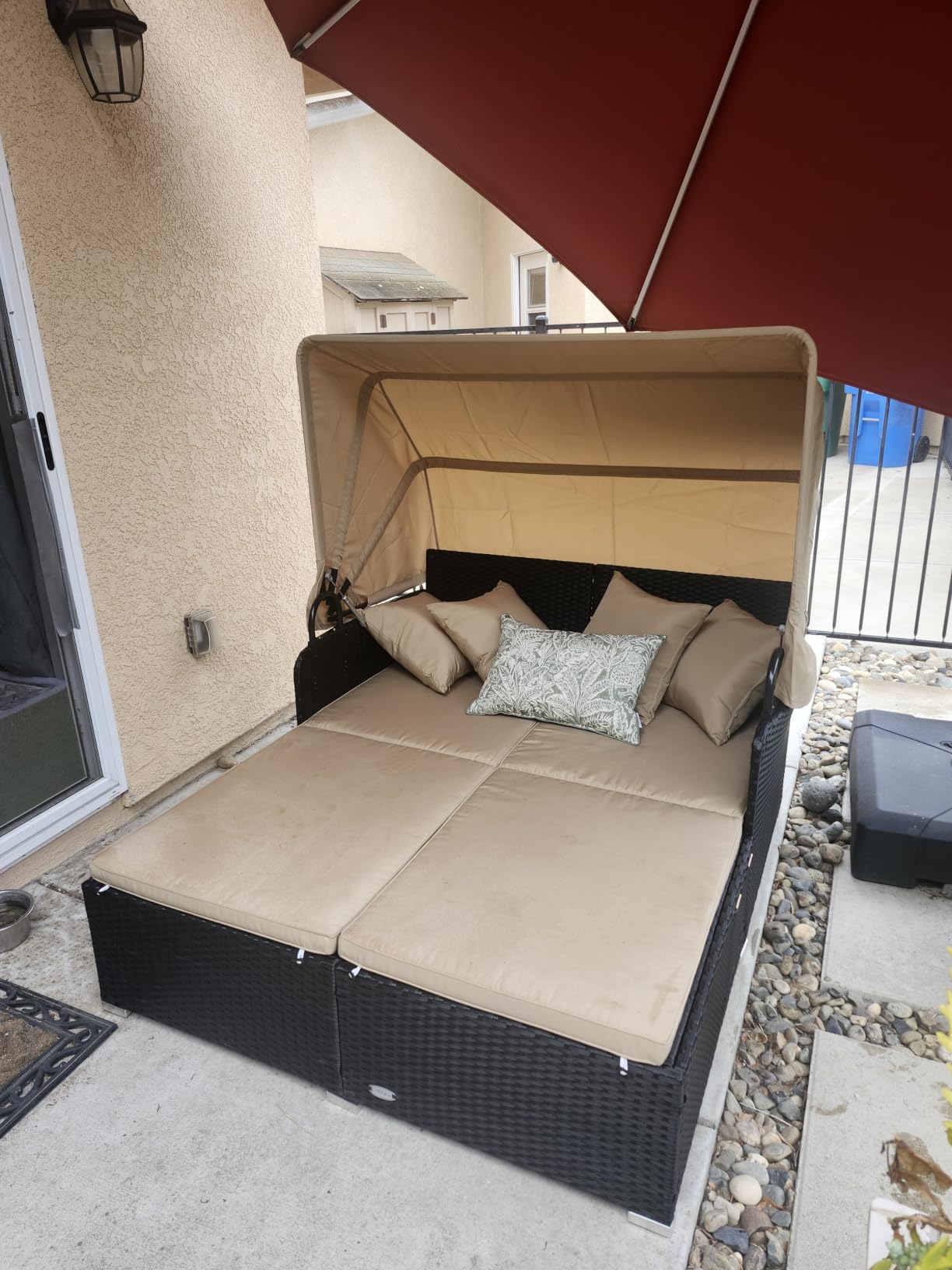 Tangkula Outdoor Rattan Daybed, Sunbed Wicker Furniture w/Spacious Seat, Upholstered Cushion & High-Resilience Sponge, Wicker Patio Sofa Set w/Extra Pillows for Courtyard Poolside (Turquoise) customer photo 2