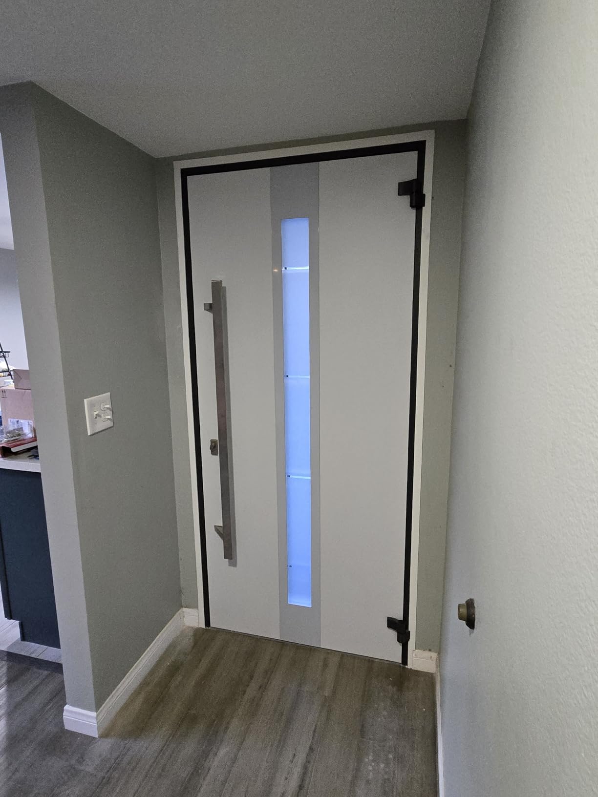 VDOMDOORS Modern Steel Front Exterior Door 36 x 80 inch | Prehung Insulated Security Entry Door with Frosted Glass Insert, Painted Gray Graphite, Right-Hand Inswing customer photo 1