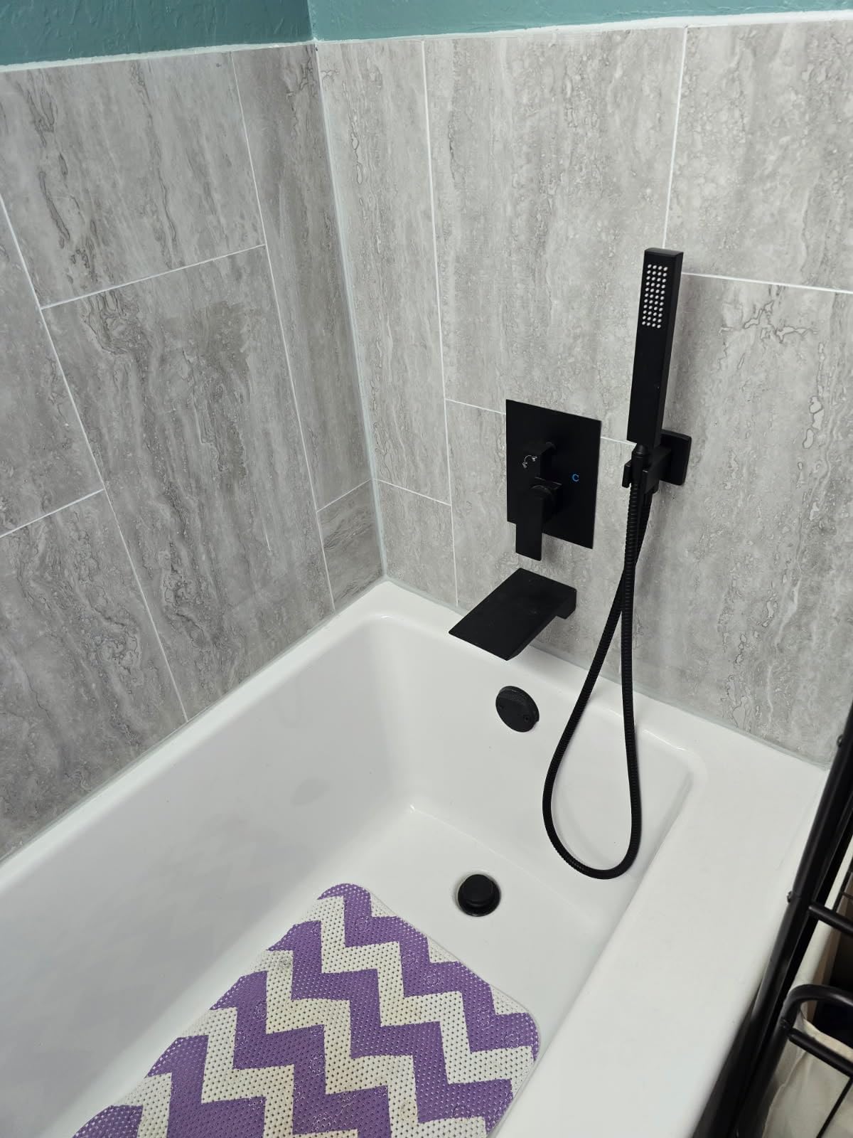 Airuida Matte Black Bathtub Faucet Wall Mount Tub Filler with Handheld | Wall Mount Tub Faucets, Waterfall Straight Spout, Single-Handle Control, Rough-in Valve Included customer photo 2