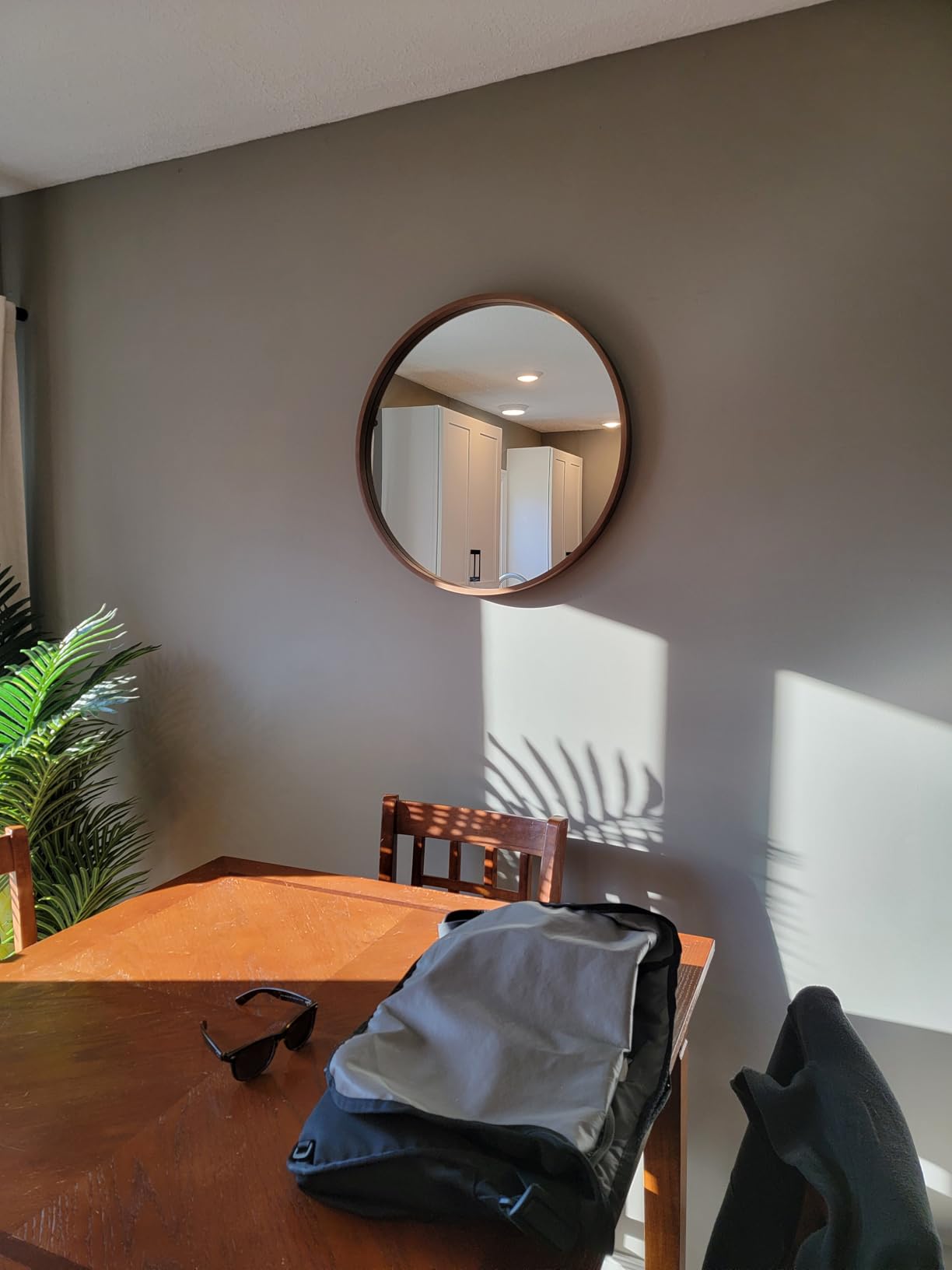 WallBeyond Wood Round Mirror with Wood Frame 24 inch Circle Wall Mirror for Bathroom Round Wall Mirror for Wall Decor, Vanity, Entryway Living Room (Walnut) customer photo 1