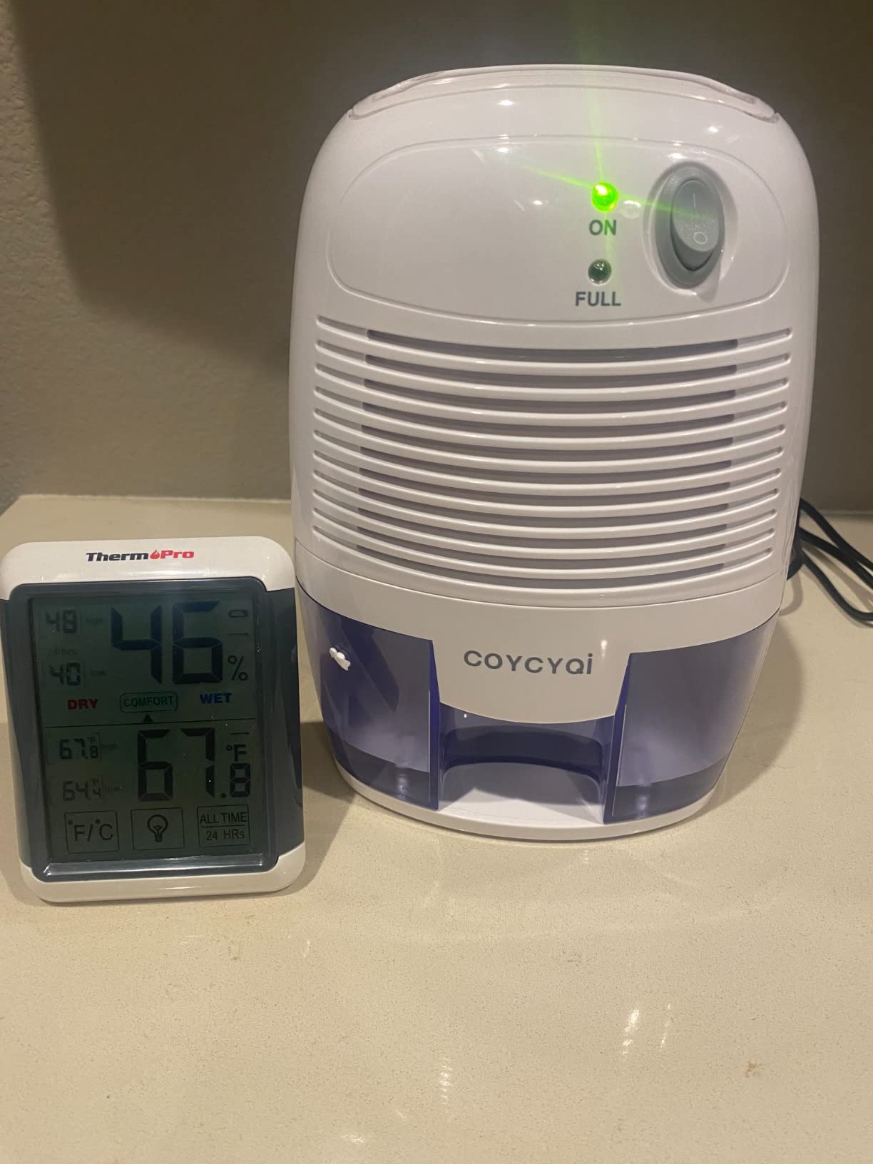 Small Dehumidifier,12V3A adapter，1200 Cubic Feet (215 sq ft) Portable Mini Dehumidifier Quiet Use for High Humidity in Home, Bathroom, Bedroom, Office, Basements, Wardrobe Closet,RV customer photo 1