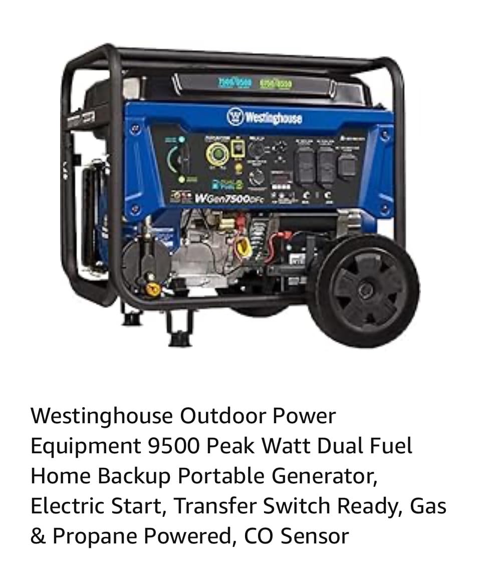 Westinghouse 9500 Peak Watt Dual Fuel Home Backup Portable Generator, Electric Start, Transfer Switch Ready, Gas & Propane Powered, CO Sensor customer photo 1
