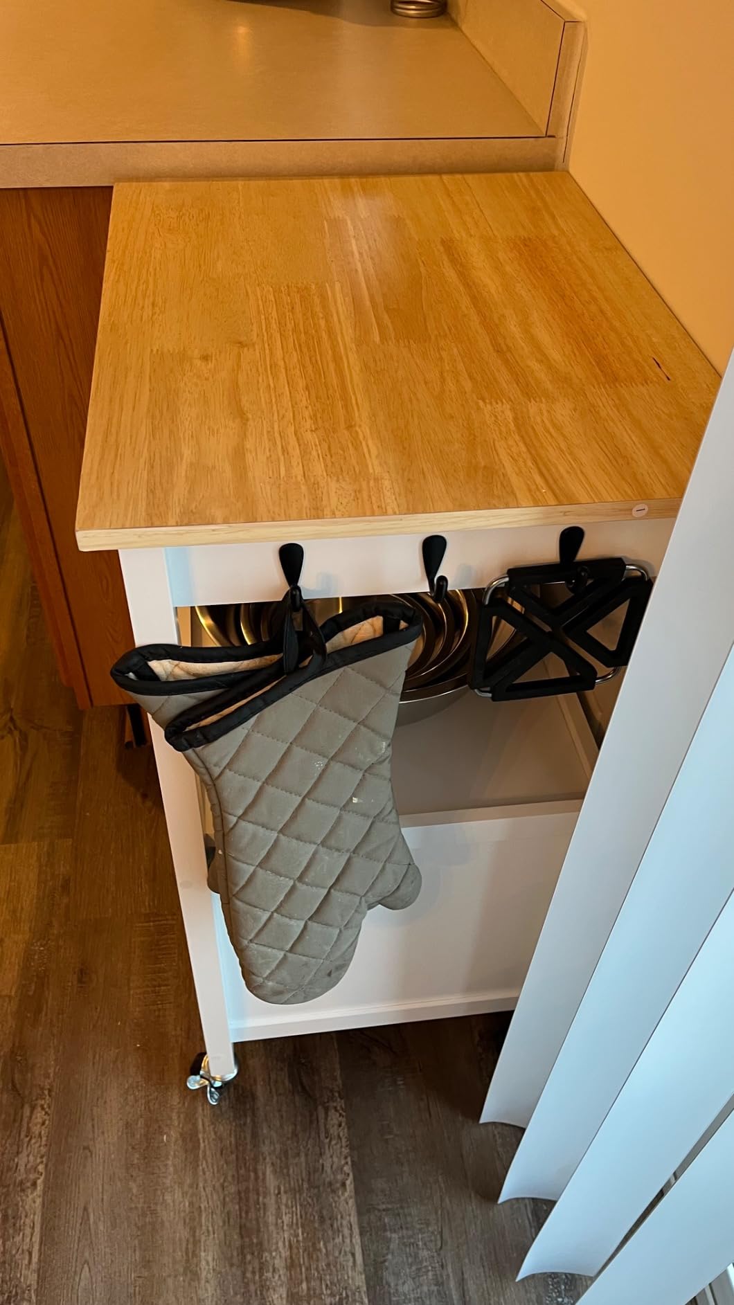 Yaheetech Rolling Kitchen Island Cart with Storage, 2 Tier, Wood Top, Black | Small Kitchen Island on Lockable Wheels, Microwave Cart with Drawer, 6 Hooks, Cabinet for Dining/Living Room/Kitchen Bar customer photo 1