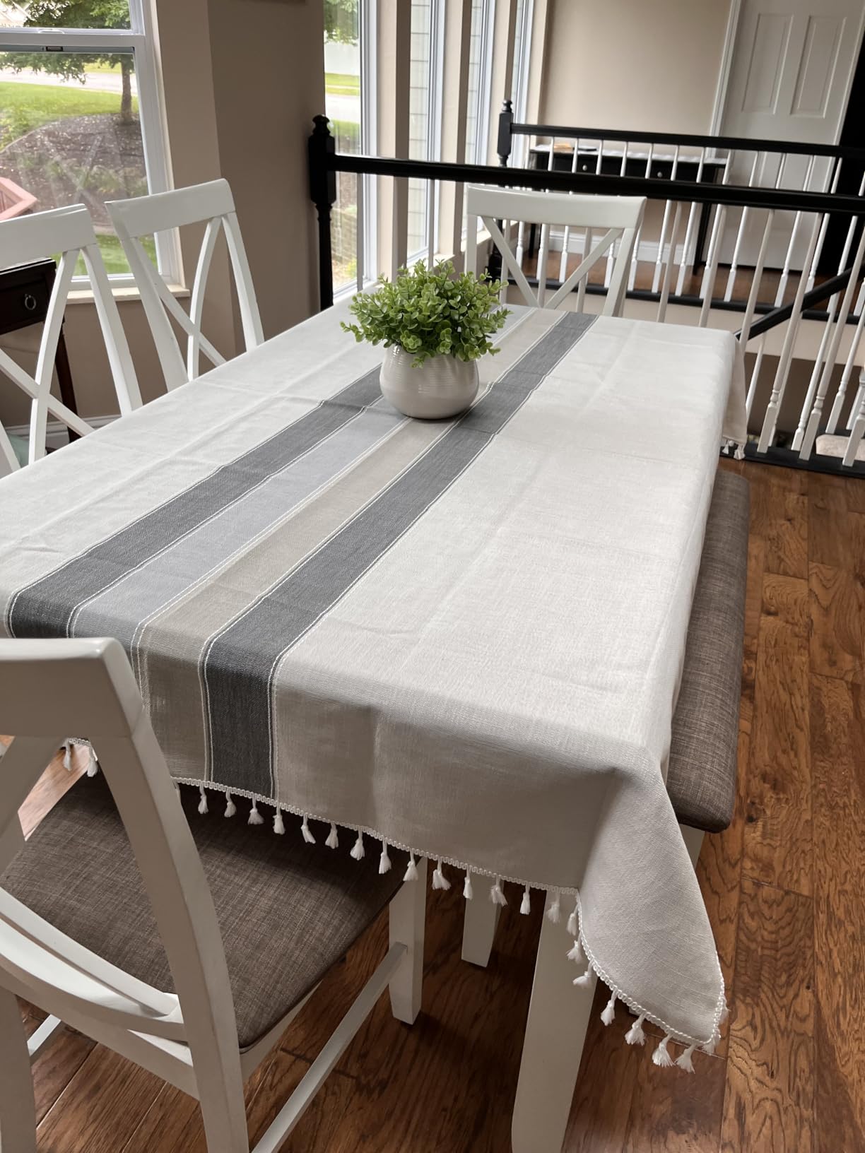 Laolitou Rustic Tablecloth Cotton Linen Waterproof Farmhouse Tablecloth Burlap Table Cloths for Kitchen Dining Cloth Table Cloth for Rectangle Tables Coffee Lines Rectangle,55''x70'',4-6 Seats customer photo 2