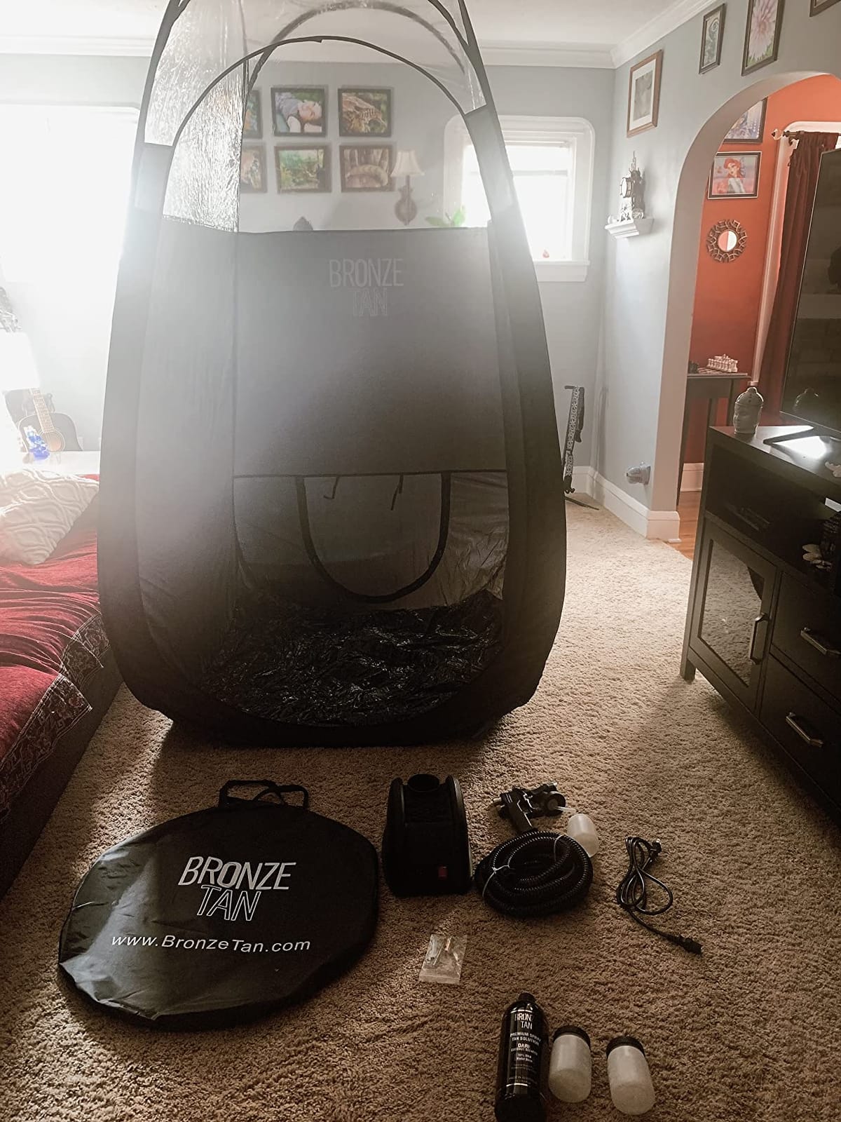 Bronze Tan Spray Tan Machine Kit with Pop Up Tent, Supplies and 3 Cups | Complete spray tan kit for salons and mobile artists with HVLP machine, pop-up tent, disposable supplies and 3 solution cups. customer photo 1