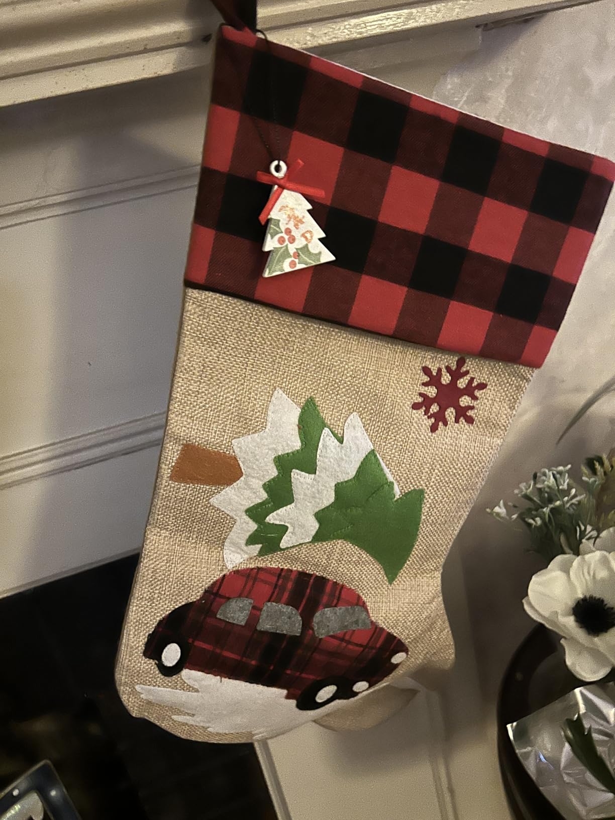 Christmas Stockings 5 Pack, 18'' Large Christmas Stockings with Santa Snowman Gnomes Pattern,Classic Buffalo Plaid Cuff,Xmas Ornaments for Family Stairs Fireplace Tree Hanging customer photo 1