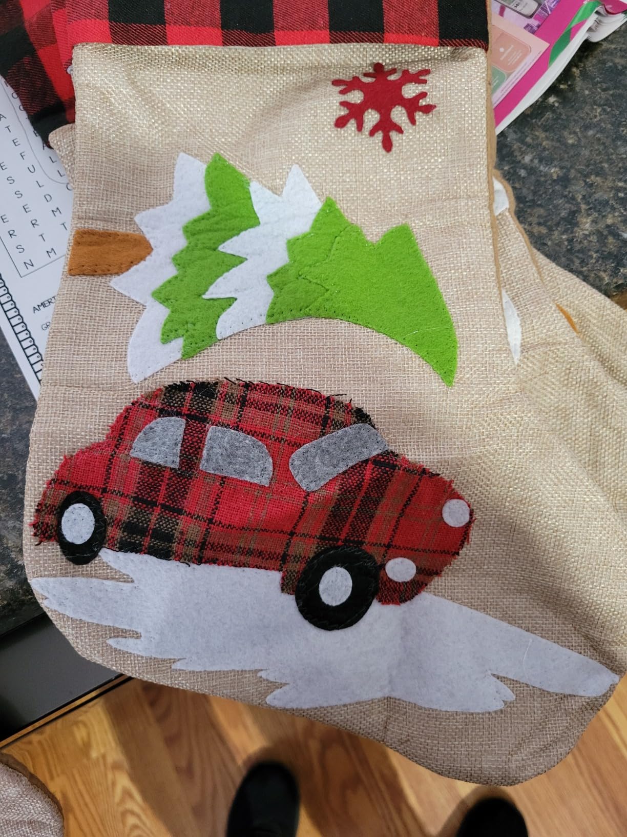 Christmas Stockings 5 Pack, 18'' Large Christmas Stockings with Santa Snowman Gnomes Pattern,Classic Buffalo Plaid Cuff,Xmas Ornaments for Family Stairs Fireplace Tree Hanging customer photo 2