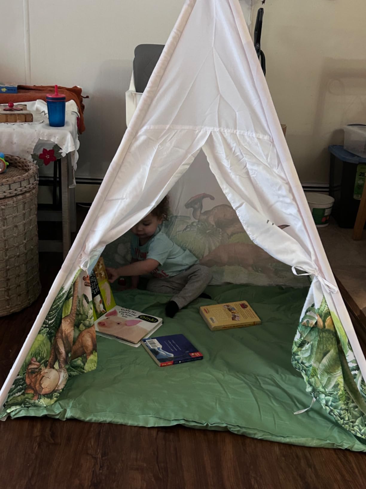 W&O Dinosaur Discovery Teepee with LED Lights, Roar Button & Plush Mat | Dinosaur Teepee Tent for Kids with LED Lights, Roar Button, Plush Mat & Stable Design. Great Gift for Indoor Play, Ages 3-7 customer photo 2