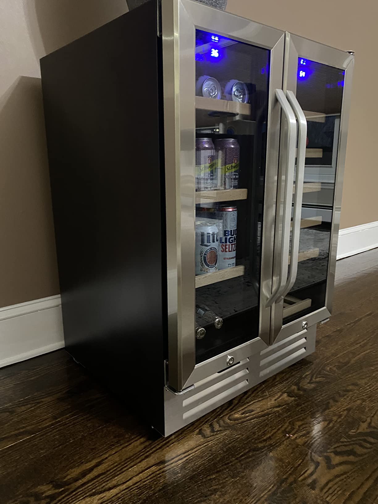 Wine and Beverage Refrigerator, 24 Inch Dual Zone Fridge with Glass Door, Built-In Cooler with Powerful and Quite Cool System/18 Bottles and 88 Cans Capacity Bverage Cooler customer photo 1
