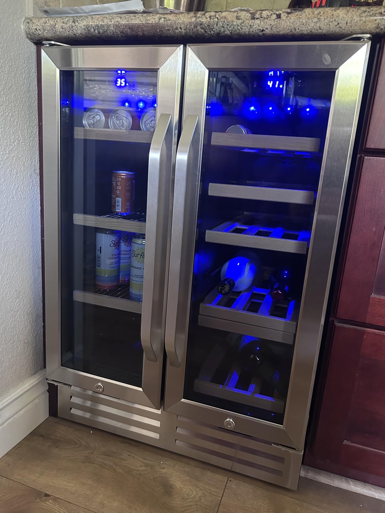 Wine and Beverage Refrigerator, 24 Inch Dual Zone Fridge with Glass Door, Built-In Cooler with Powerful and Quite Cool System/18 Bottles and 88 Cans Capacity Bverage Cooler customer photo 2