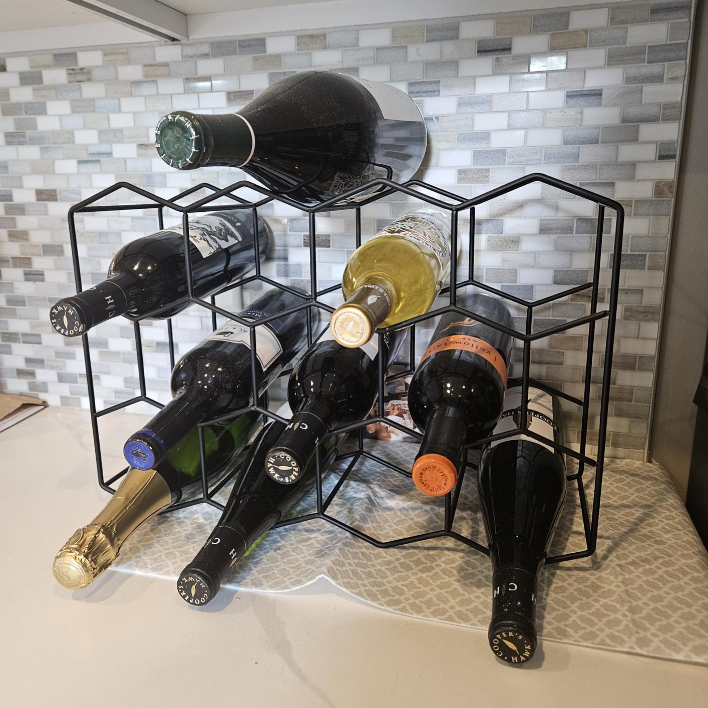 Gusto Nostro Countertop Wine Rack - 14 Bottle Freestanding Modern Black Metal Small - 3 Tier Tabletop Wine Holder Stand for Cabinet, Pantry - Wine Racks Countertop - No Assembly Required customer photo 2