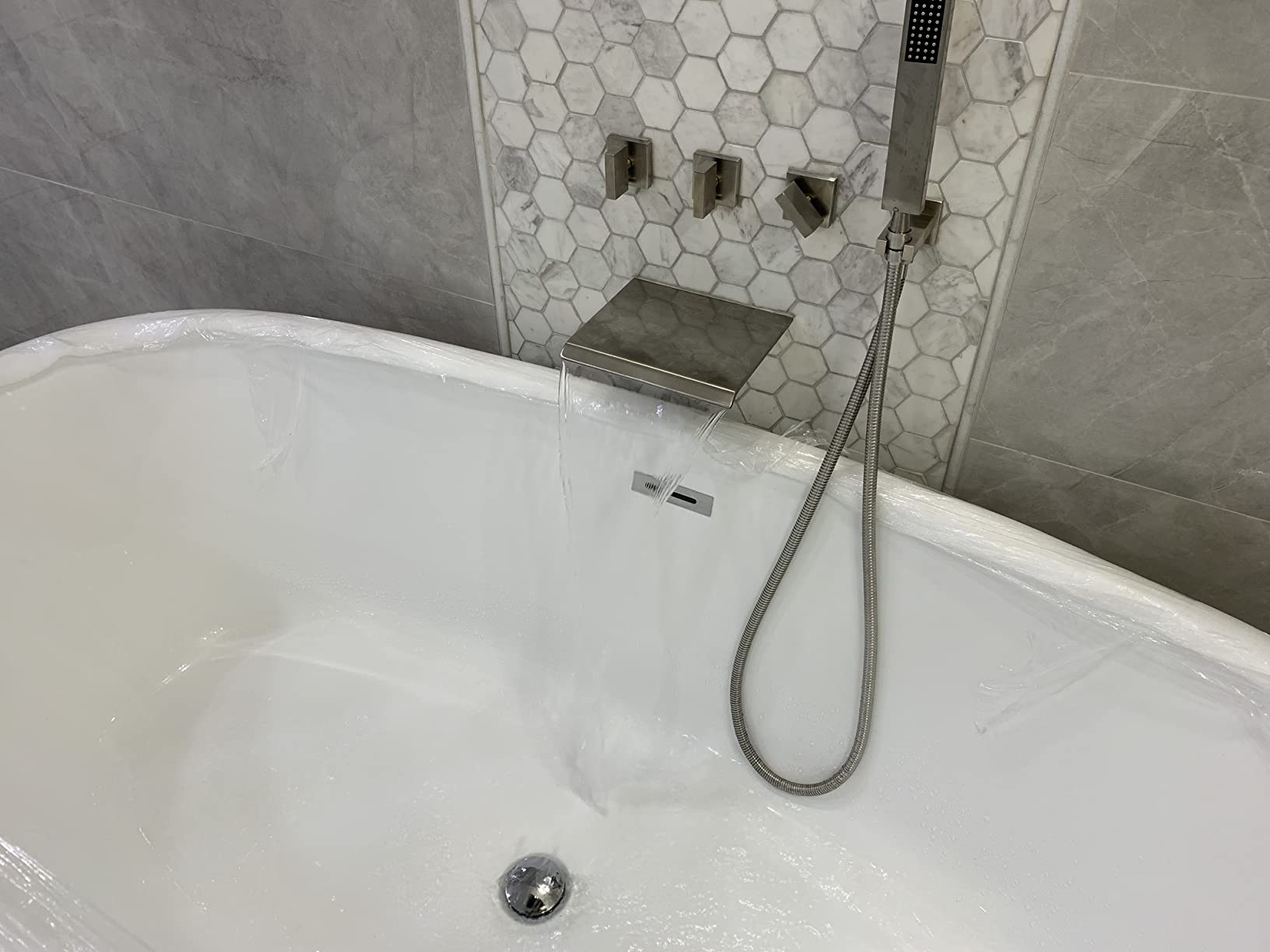 SUMERAIN Waterfall Tub Faucet Wall Mount Bathtub Faucet Brushed Nickel Dual Handle with Solid Brass Rough in Valve customer photo 2