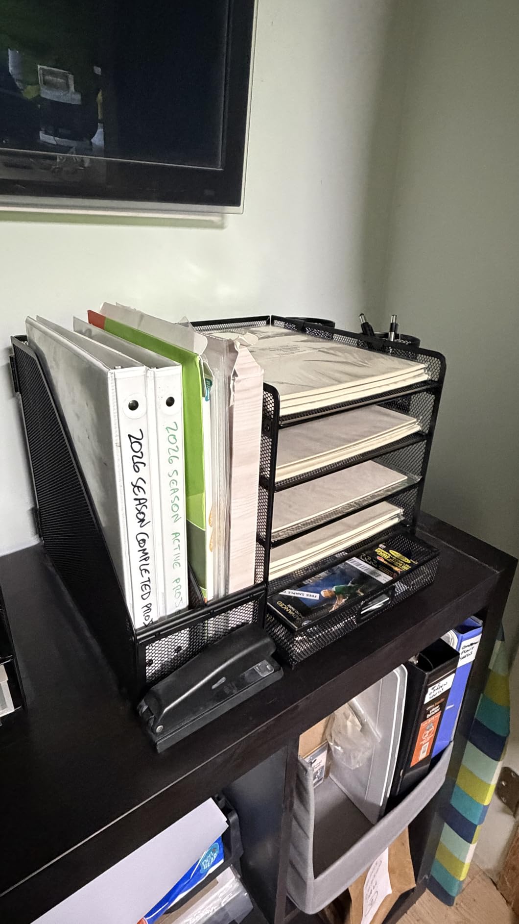 Marbrasse Desk Organizer with File Holder, 5-Tier Paper Letter Tray Organizer with Drawer and 2 Pen Holder, Mesh Desktop Organizer and Storage with Magazine Holder for Office Supplies (Black) customer photo 2