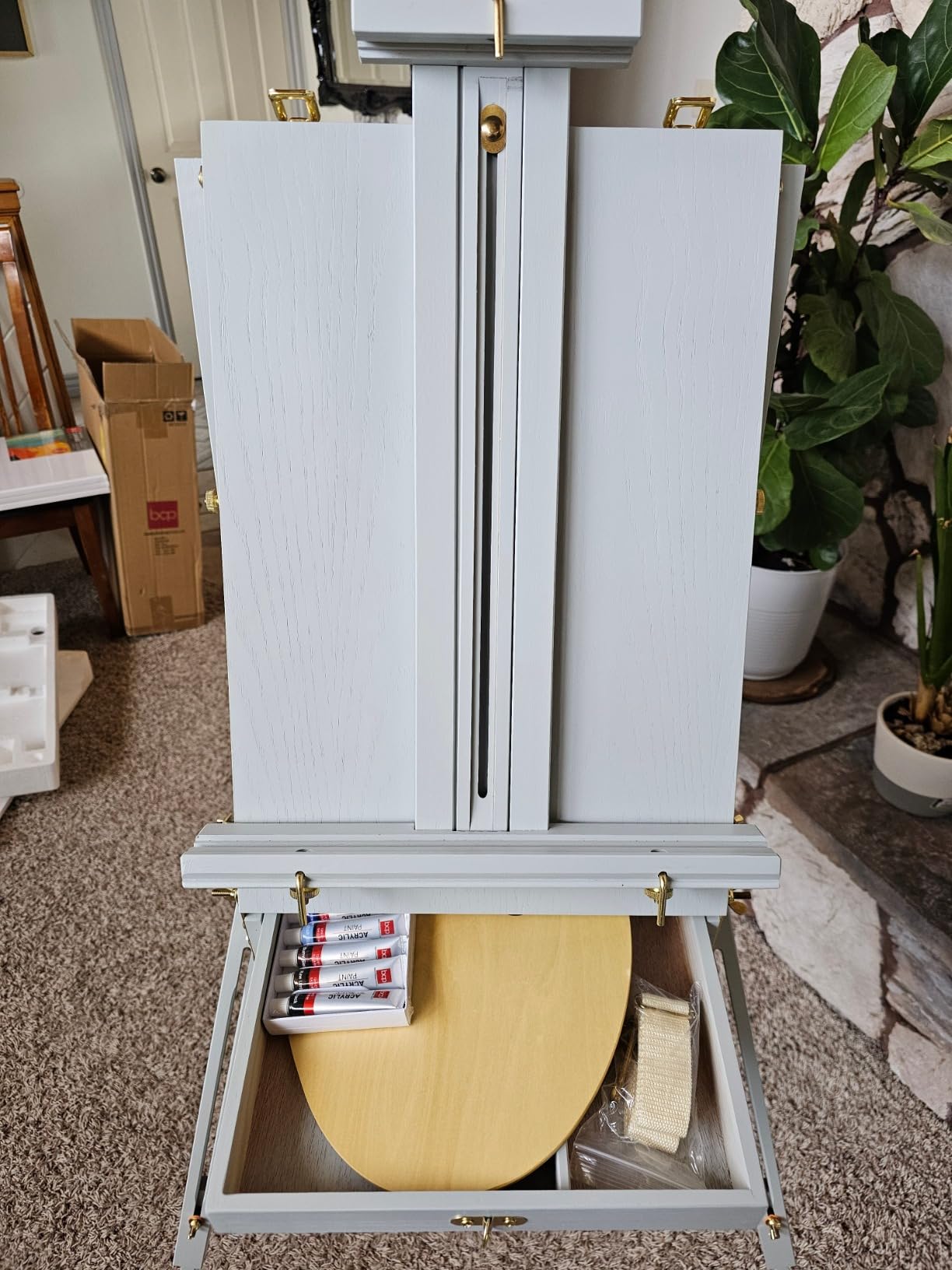 Best Choice Products Art Easel for Painting, Portable Wooden Adjustable Artist Tripod with Sketch Box, 32-Piece Art Set with Acrylic Paints, Brushes, Canvases & Palette - Blue customer photo 2