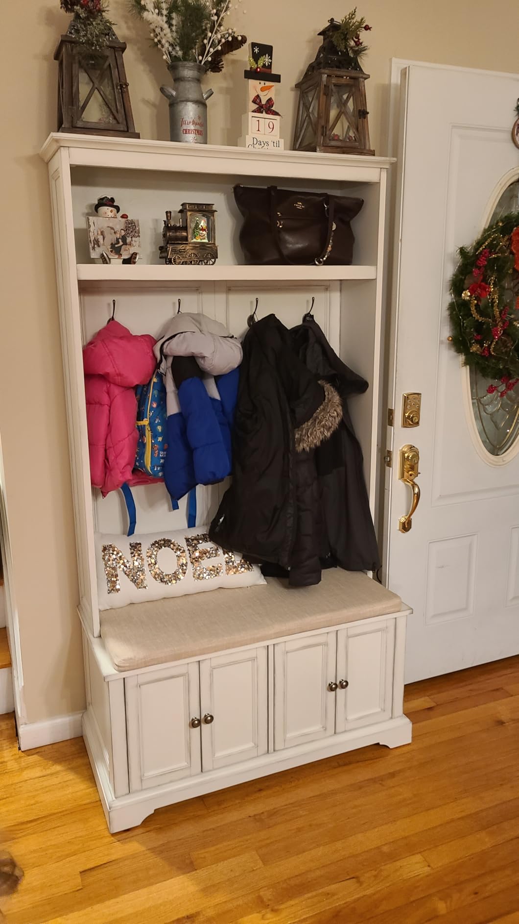 Crosley Furniture Holbrook Hall Tree with Shoe Rack Bench and Coat Hooks for Hanging Storage, Distressed Seafoam Blue customer photo 2