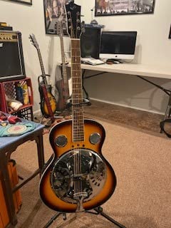 Pyle Resophonic Resonator Acoustic Electric Guitar-6 String Round Neck Sunburst Mahogany Traditional Resonator w/Built-in Pre Amplifier, Case Bag, Strap, Steel Strings, Tuner, Picks customer photo 2