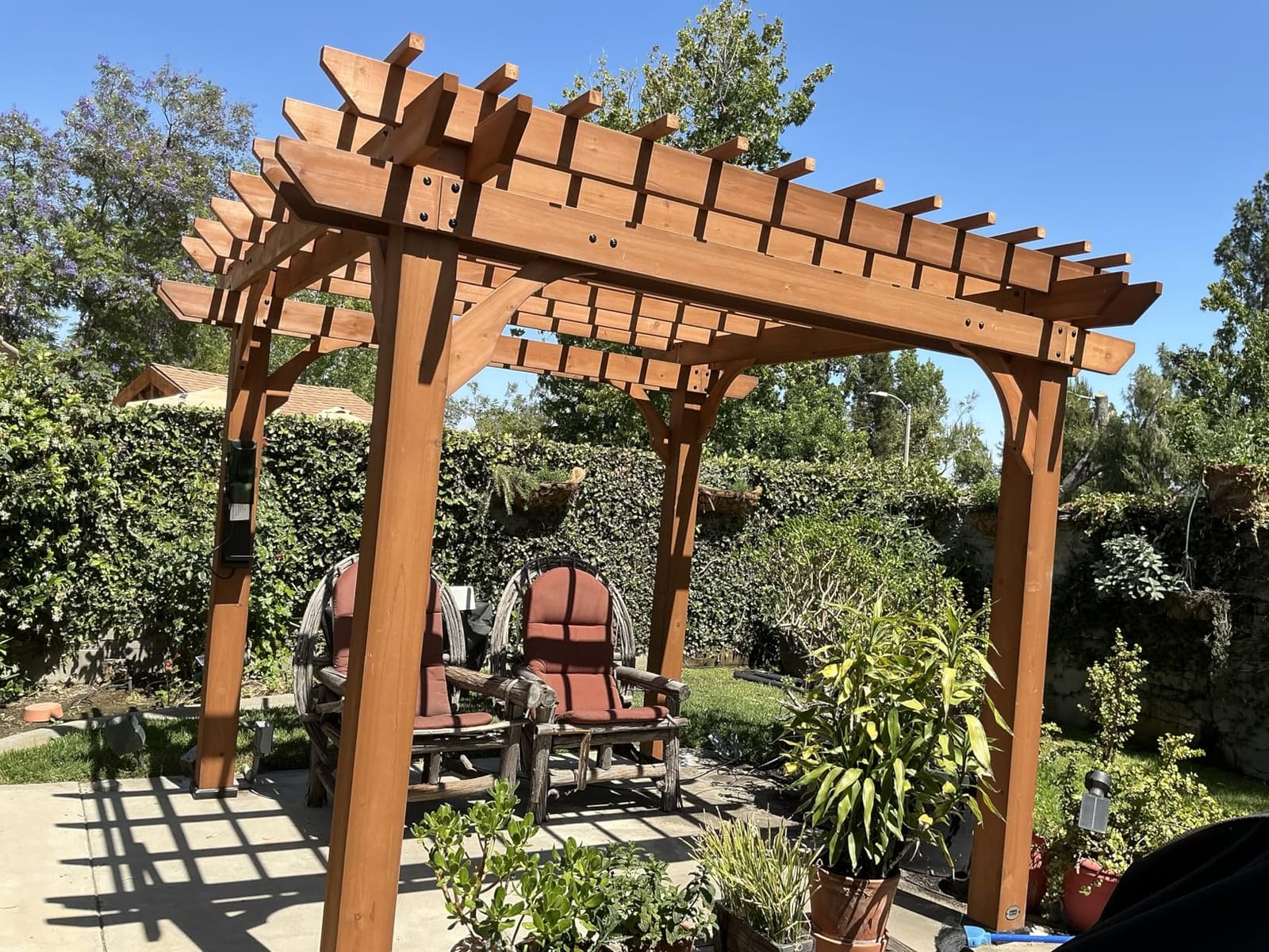 Backyard Discovery Beaumont 16' x 12' Traditional Cedar Wood Pergola Kit with Trellis Roof, All-Season Durability, High-Wind Rating, PowerPort, Shade for Outdoor Patio, Deck, Garden, and Entertaining customer photo 1