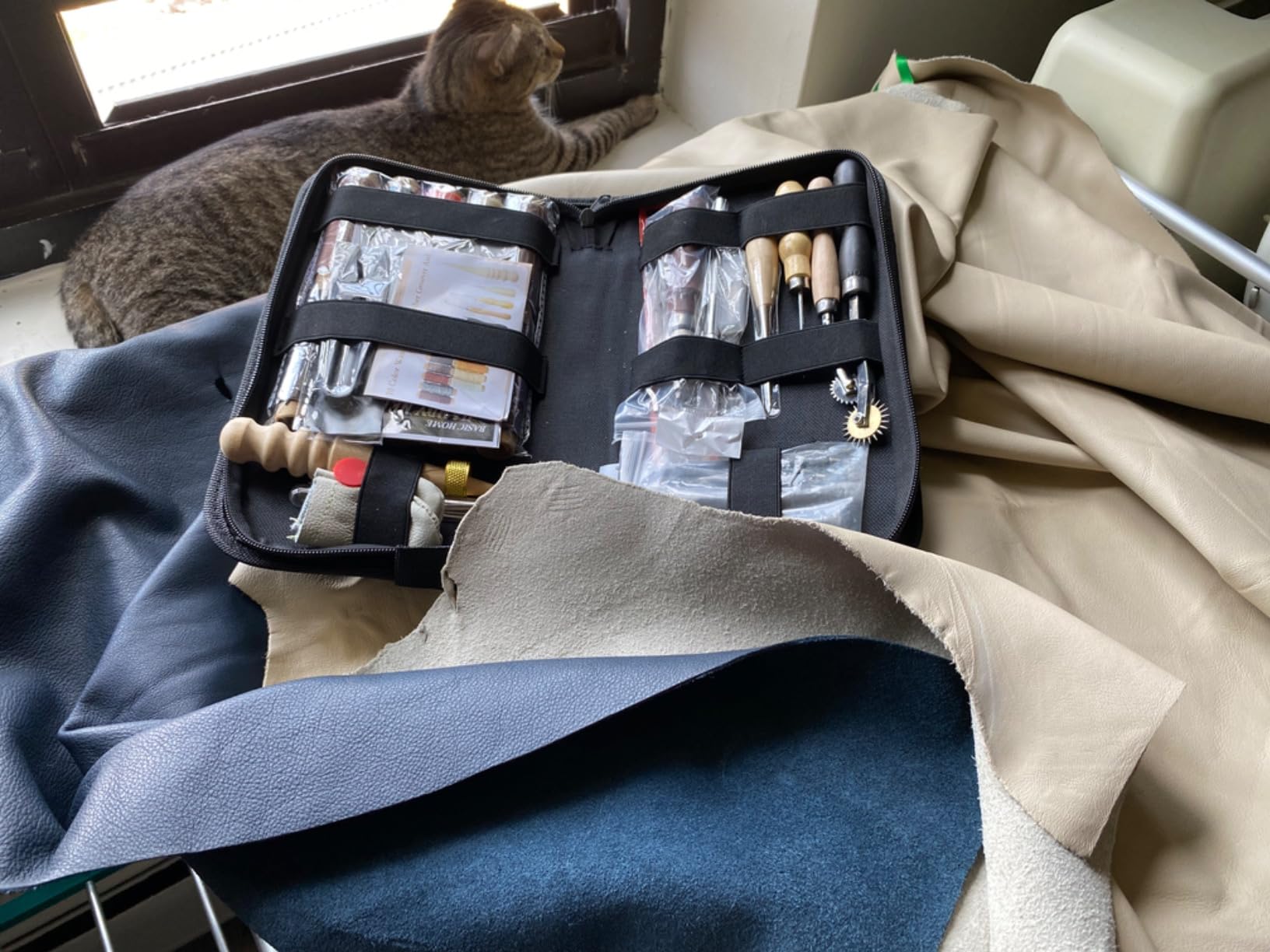 Leather Working Tools for Beginners: Professional Leather Tools with Punch | leather sewing kit with Waxed Thread Groover Awl Stitching Punch for Leathercraft Adults Gifts, Practical leather working kit customer photo 1