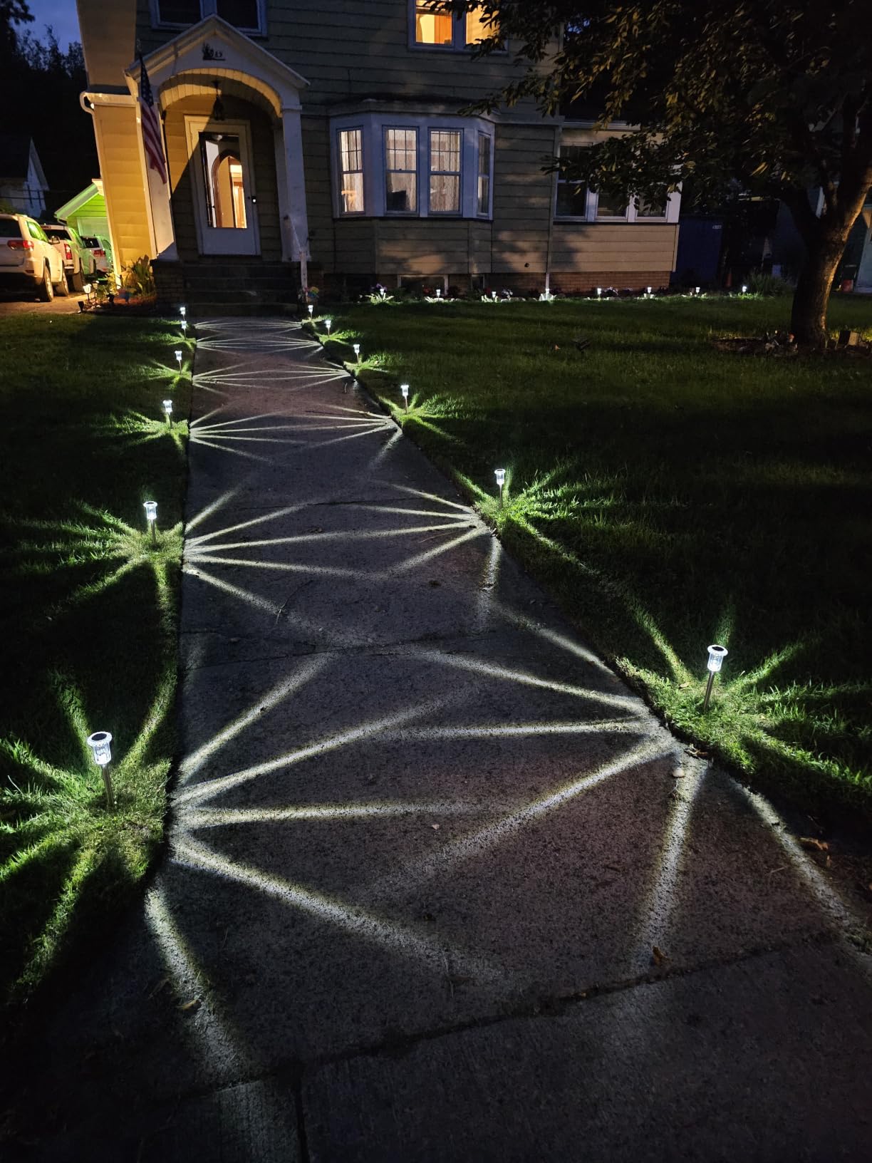 DenicMic Solar Lights Outdoor Waterproof 10 Pack Pathway Lights Cool White | Stake Lights for Yard Garden Driveway Walkway Outside Landscape Path Lights, Auto On/Off 6000K LED, Stainless Steel Pole customer photo 2