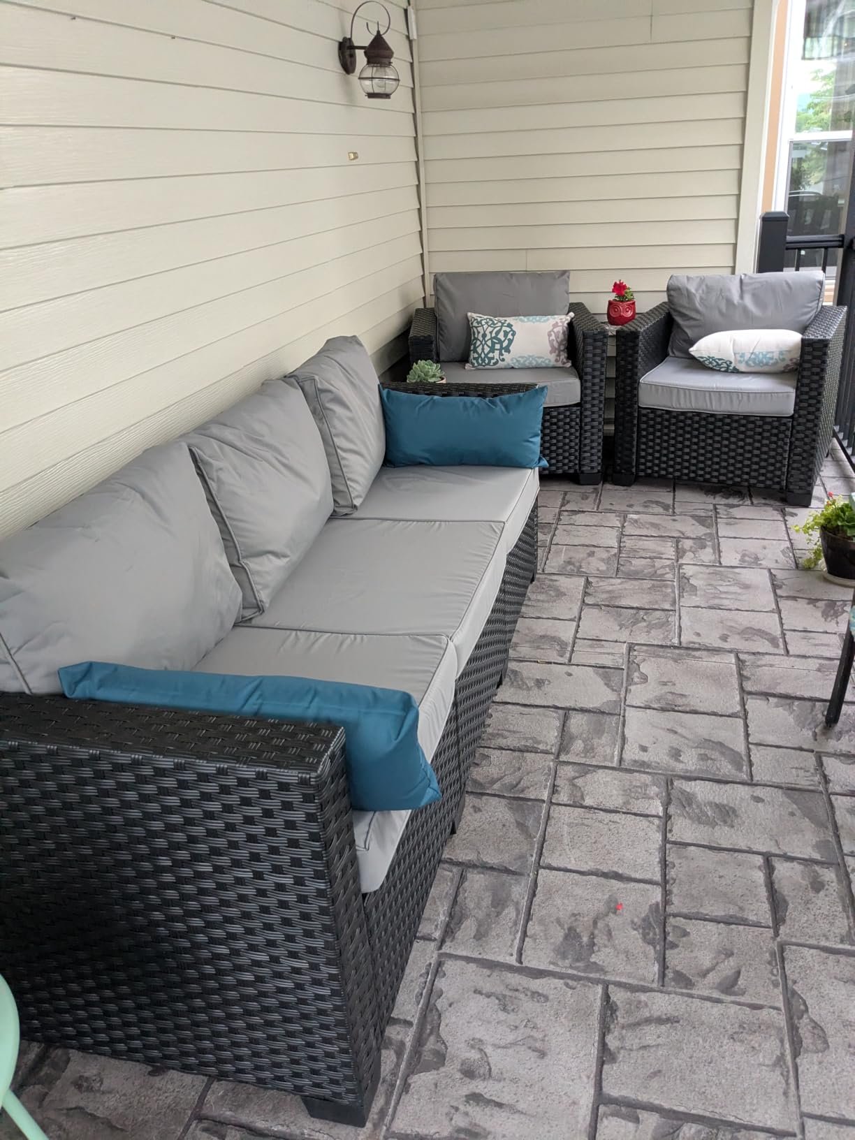 Rattaner 5-Piece Patio Furniture Sofa Set Outdoor Wicker Sectional Couch with Storage Table Non-Slip Cushions Furniture Covers, Grey customer photo 1