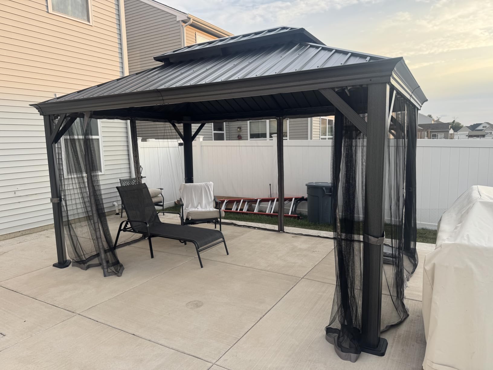 Kozyard Alexander 10' x 12' Hardtop Gazebo, Aluminum Frame | Galvanized Steel Double Roof, Outdoor Permanent Pavilion with Curtains and Netting for Patio, Backyard, Lawn, Gray customer photo 2
