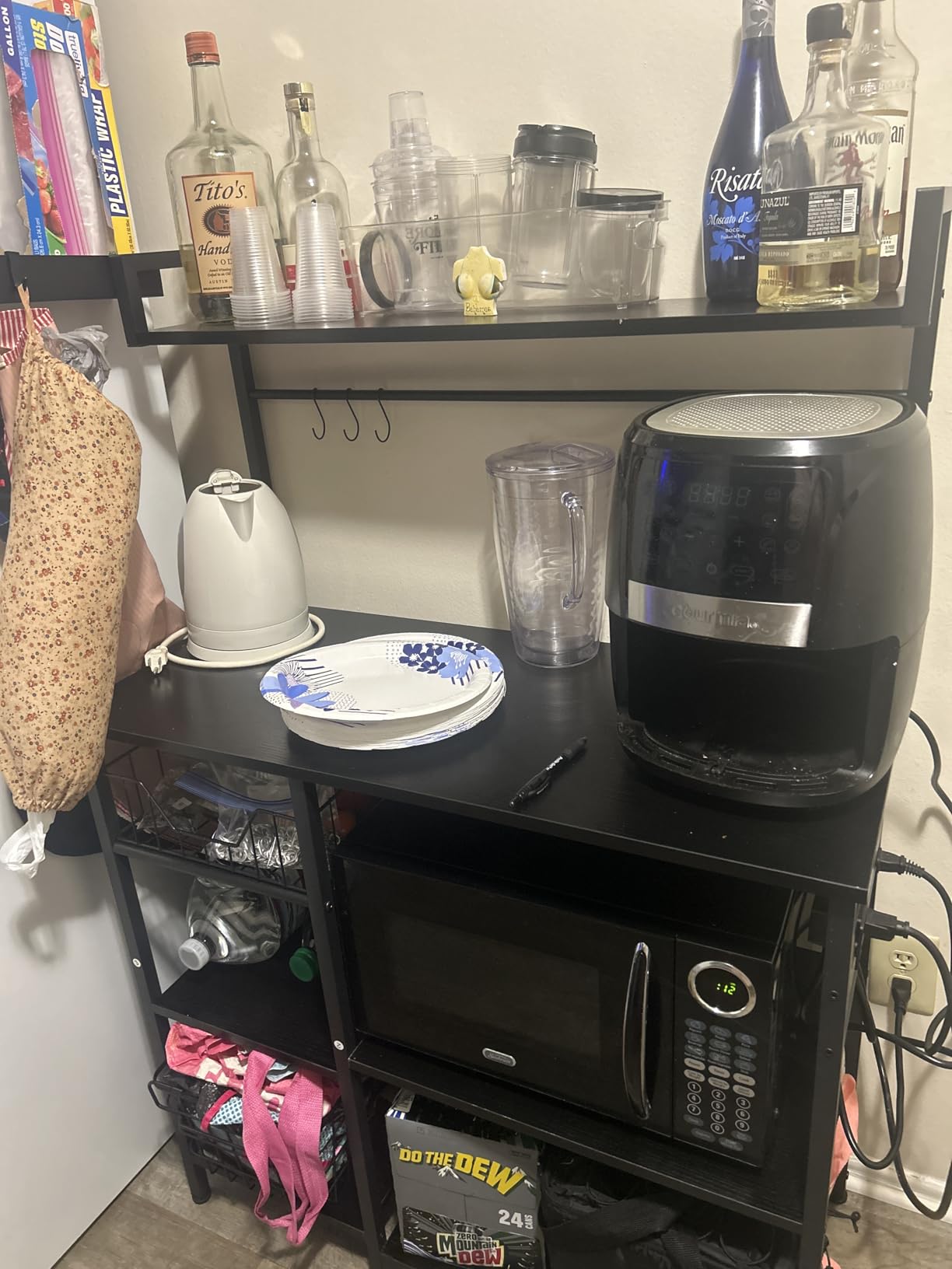 HOOBRO Bakers Rack with Power Outlet, 35.4 Inches Coffee Bar with Mesh Basket, Microwave Stand with 4 S-Shaped Hooks, Kitchen Bakers Rack with Storage, Easy to Assemble, Rustic Brown BF05HB01 customer photo 1