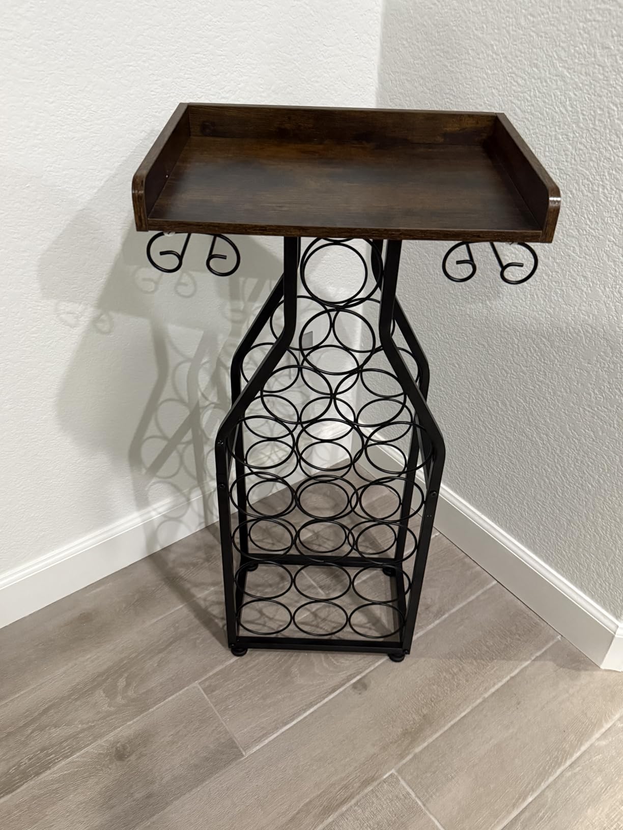 X-cosrack Wine Rack Freestanding Floor, Mini Bar Table Wine Holder Stand Liquor Cabinet with Glass Holder Wood Tabletop 14 Bottles Floor Wine Storage for Home Bar Kitchen Living Room customer photo 1