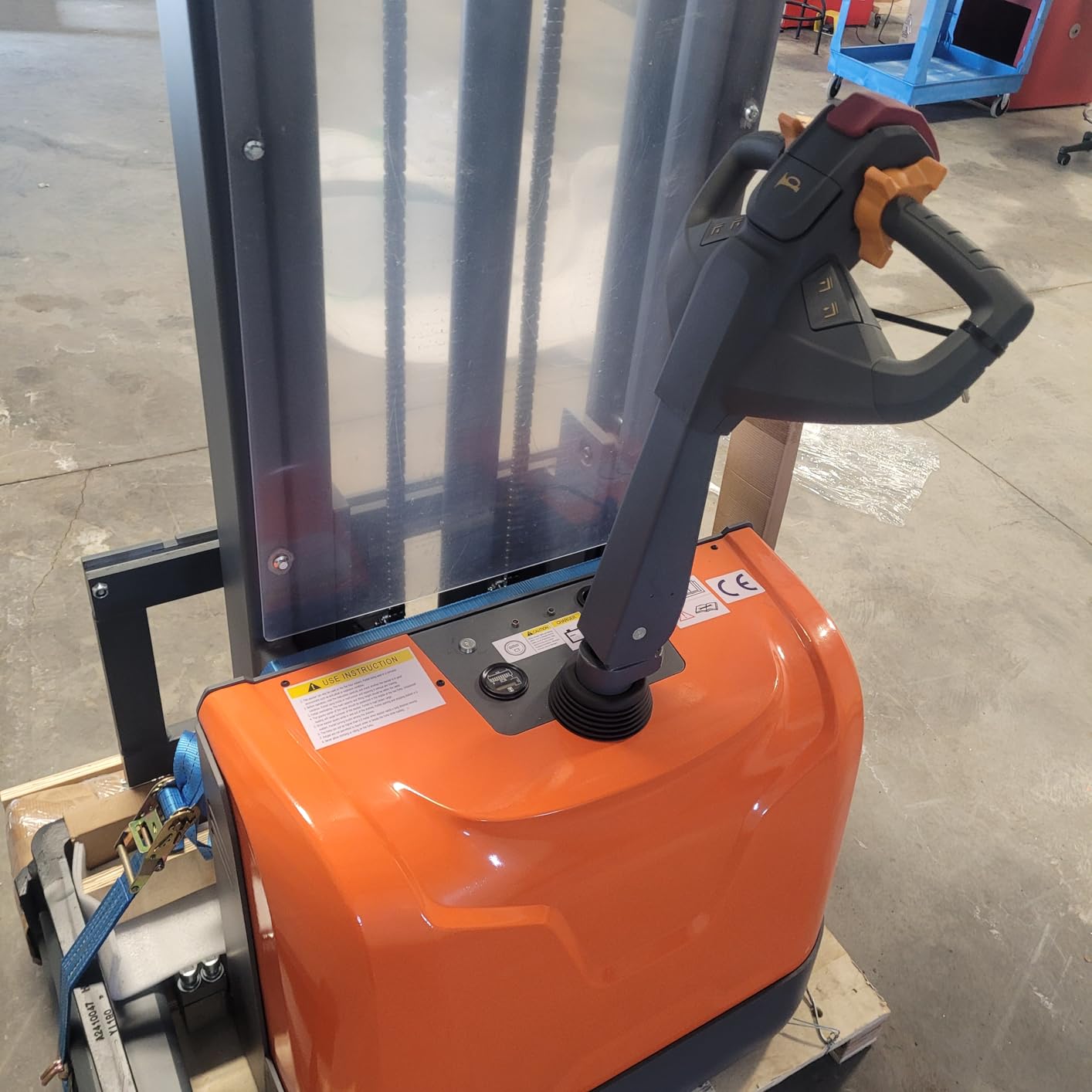 Tory Carrier Full Electric Pallet Stacker 3300 lb. Capacity 130'' Lift Height Walkie Forklift with Adjustable Forks and Legs, Material Lift with Gel Battery Suitable for Narrow Spaces customer photo 2