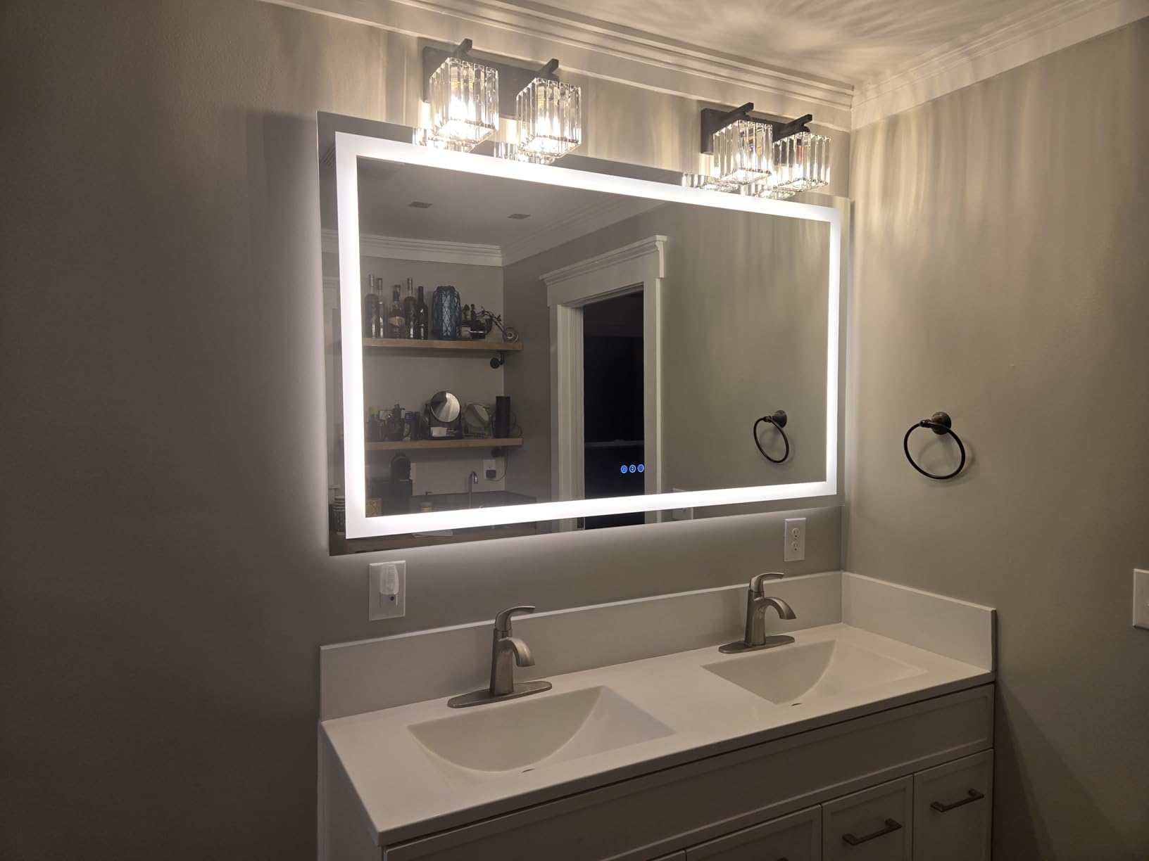 60x36 LED Bathroom Mirror with Lights, Lighted Vanity Mirror | Backlit and Front Light, Anti-Fog, 3 Color Dimmable, Memory, Tempered Glass, IP54 Waterproof, UL Listed customer photo 1