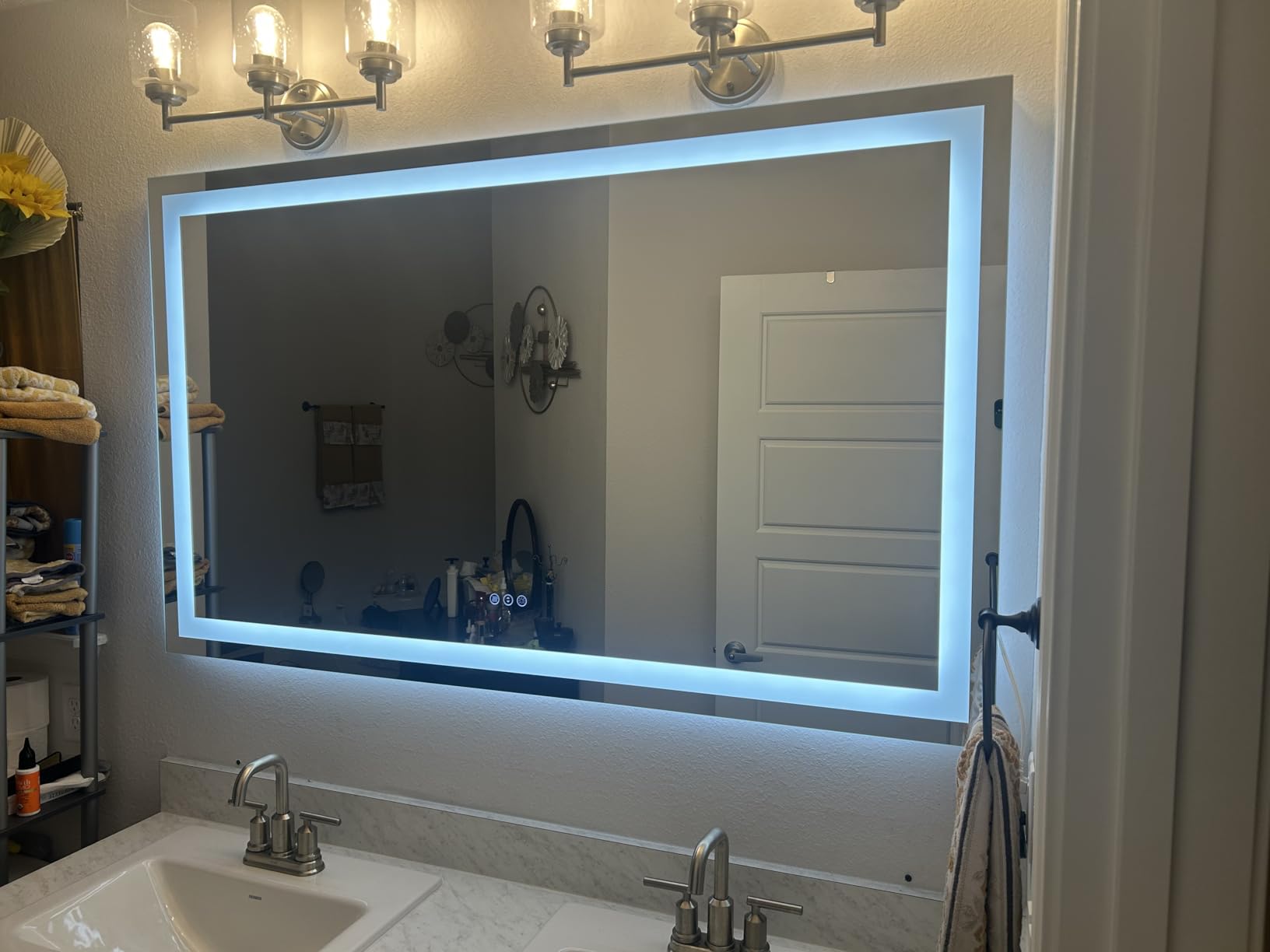 60x36 LED Bathroom Mirror with Lights, Lighted Vanity Mirror | Backlit and Front Light, Anti-Fog, 3 Color Dimmable, Memory, Tempered Glass, IP54 Waterproof, UL Listed customer photo 2