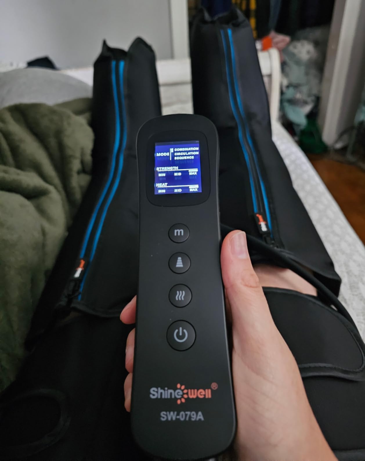 SHINE WELL Air Compression Leg Massager with Heat for Circulation and Pain Relief, Foot Calf & Thigh Recovery Compression Boots, Sequential Compression Device for Workout Relaxation, Gift for Mom Dad customer photo 2