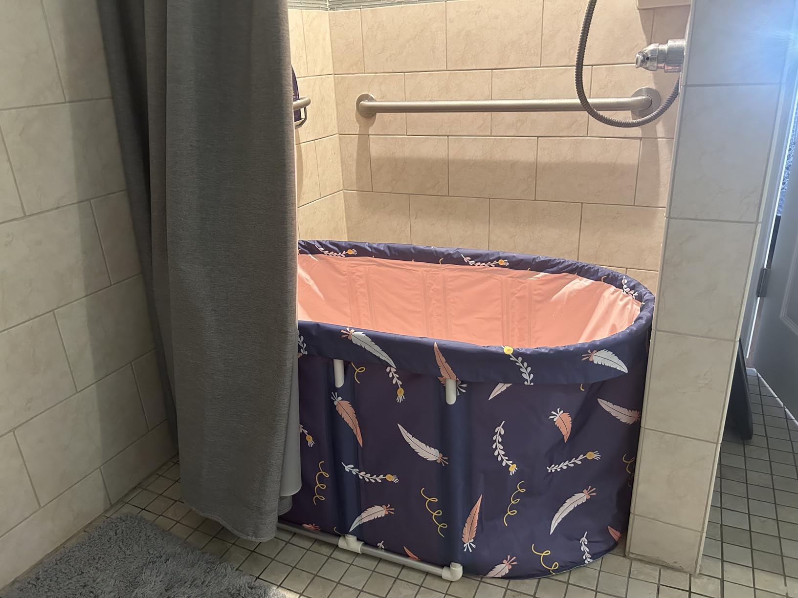 Portable Bathtub,Foldable Freestanding Bathtub,Japanese Soaking Tub,Shower Stall Tub,Bathroom Folding SPA Bath For Adults, Boys & Girls,Outdoor/Indoor Hot Ice Bath,47 Inch,Blue,PVC & Al Alloy customer photo 2