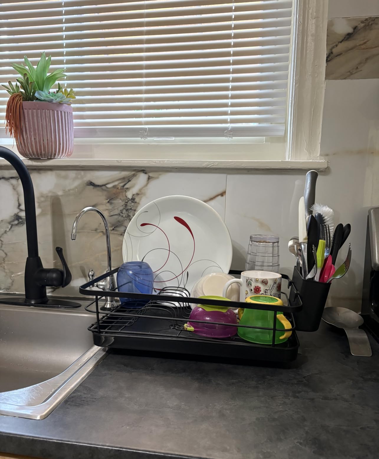 Kitsure Dish Drying Rack for Kitchen Counter, 12''W x 15.5''L, Black | Stainless Steel Sink Organization, Cutlery Holder customer photo 1