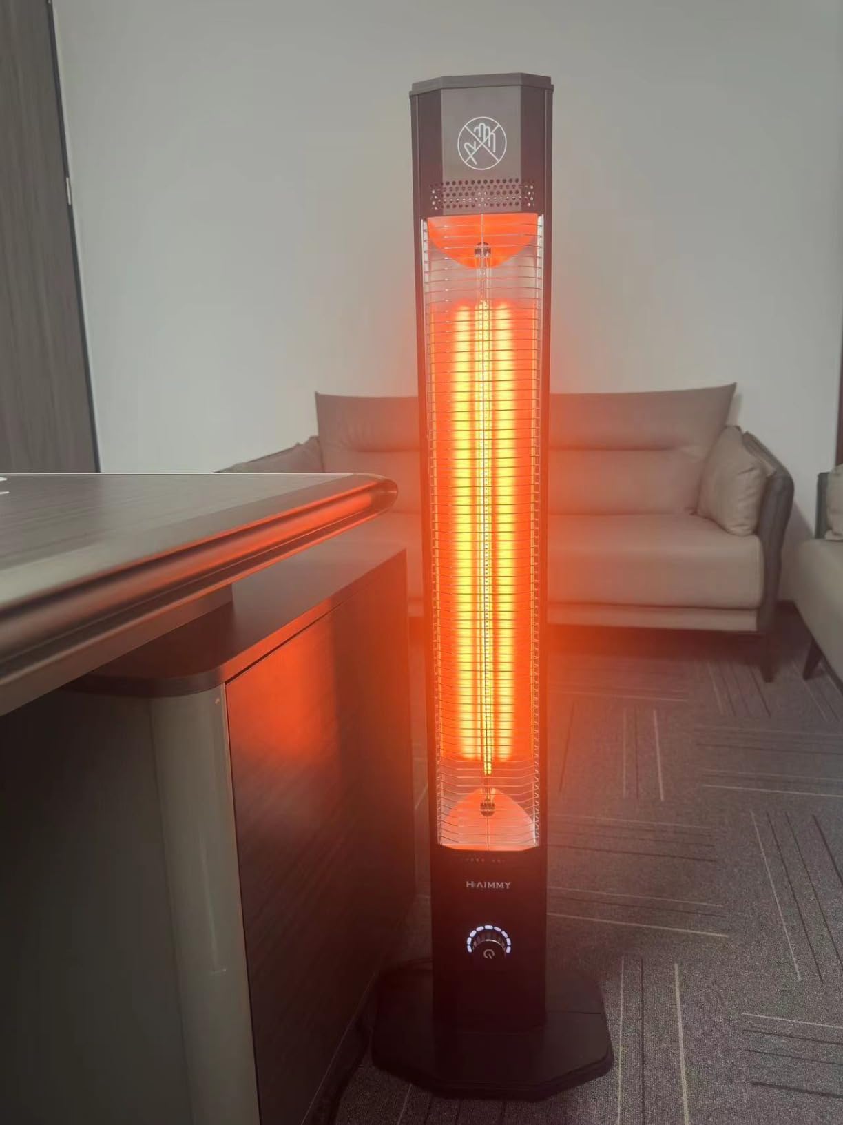 Outdoor Electric Patio Heater, Haimmy 42in Infrared Heater with Remote, 9 Heat Levels, 9H Timers, 1500W Instant Heating, Safety Lock, Tip-Over & Overheat Protection, IPX5 Waterproof Tower Space Heater customer photo 1