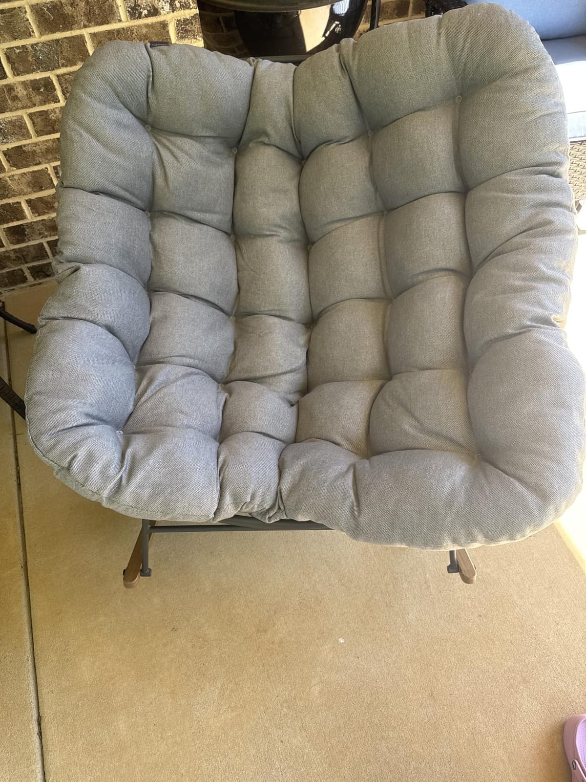 Grand patio Outdoor Papasan Rocking Chair with Thick Cushion, Grey | Oversized Modern Cozy Lounge Rocker Chair Steel Frame with Cushion for Balcony Porch Patio customer photo 1