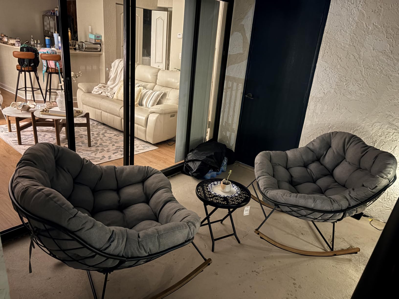 Grand patio Outdoor Papasan Rocking Chair with Thick Cushion, Grey | Oversized Modern Cozy Lounge Rocker Chair Steel Frame with Cushion for Balcony Porch Patio customer photo 2
