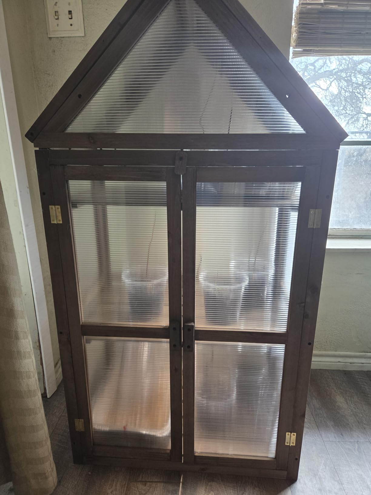 Happygrill Cold Frame, Mini Wooden Green House w/Transparent Openable Roof | Raised Flower Planter Shelf w/ 3 Adjustable Shelves & Polycarbonate Panels, Small Wood Greenhouse Cabinet for Indoor Outdoors customer photo 2