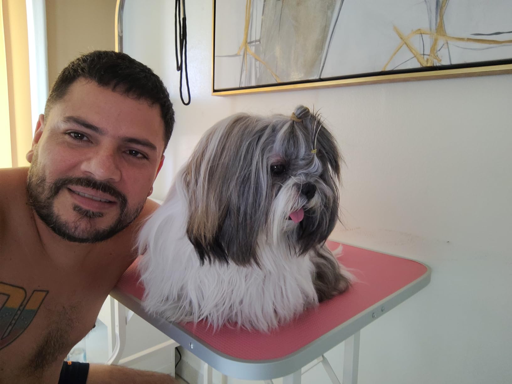 Yaheetech 36'' Dog Grooming Table, Adjustable Pet Foldable Grooming Table w/Double Loops/Mesh Tray Maximum Capacity Up to 220lbs, Pink customer photo 1