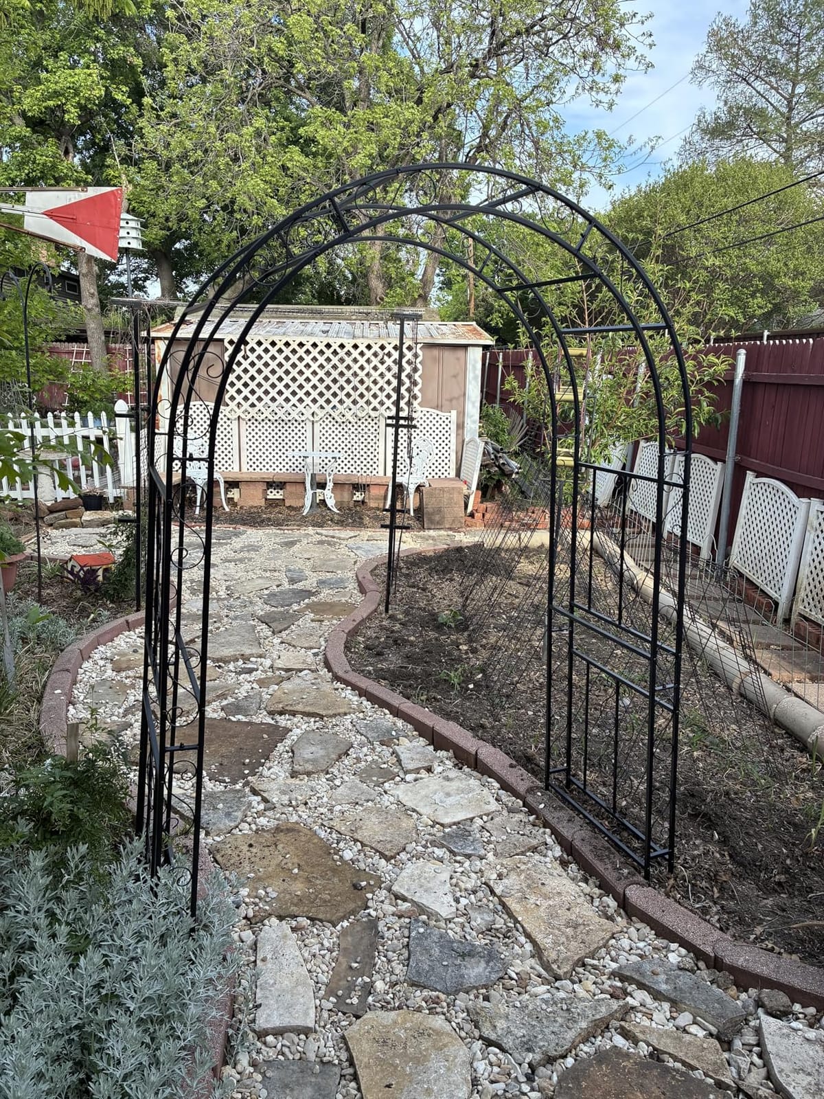 Outvita 7FT Black Metal Garden Arch Arbor Trellis | Sturdy steel frame archway for climbing roses vines, decor for patio, lawn, courtyard & wedding ceremony customer photo 1