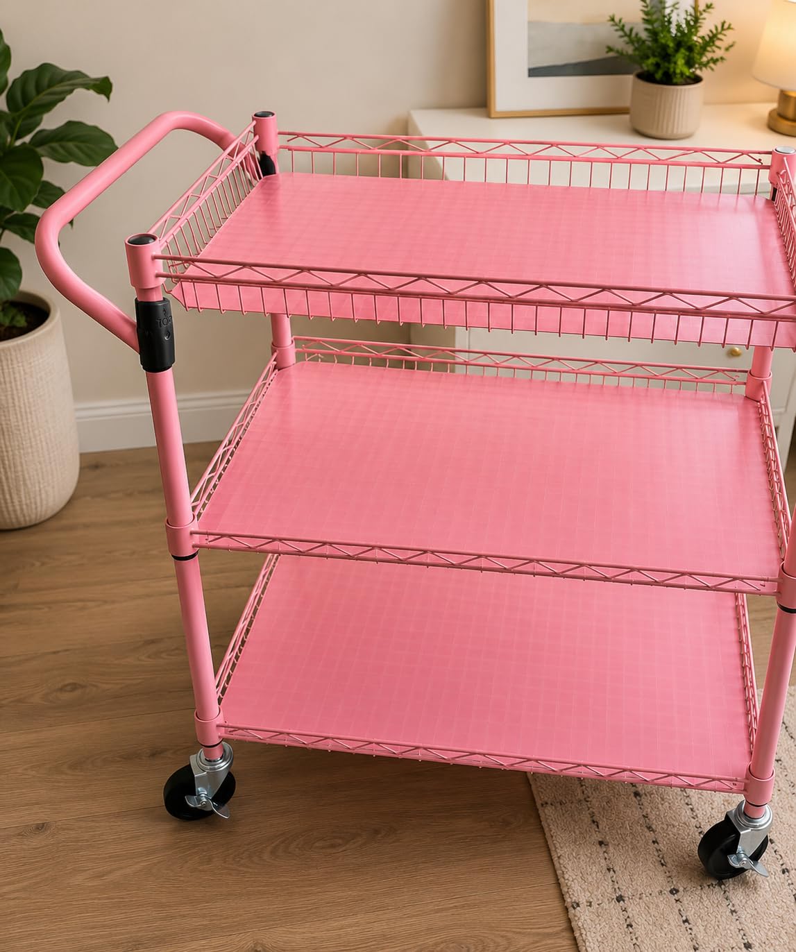WDT 990Lbs Capacity Heavy Duty Rolling Utility Cart, NSF Rolling Carts with Wheels,Commercial Grade Metal Cart with Handle Bar & Shelf Liner,Trolley Serving Cart for Restaurant,Kitchen,Gray customer photo 1