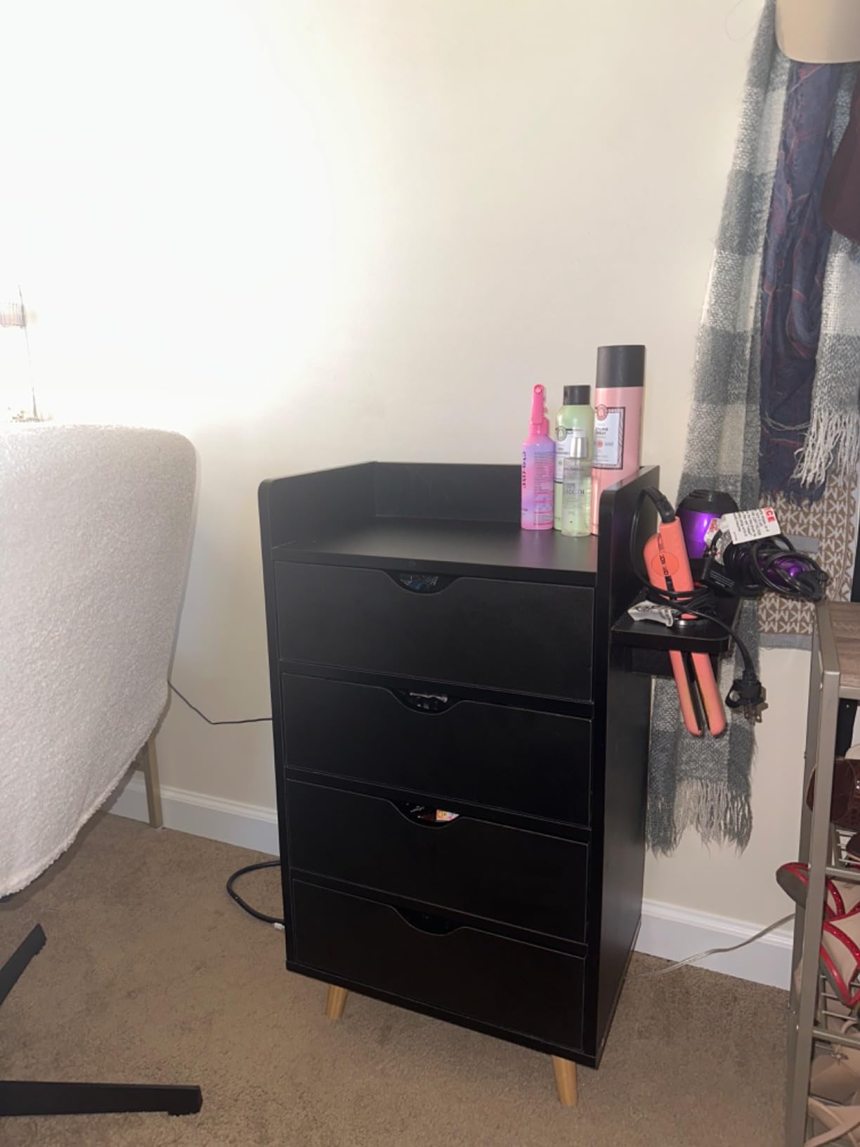 OmySalon 4-Layer Salon Storage Cabinet,Beauty Barber Salon Styling Station Organizer Equipment,Hair Stylist Station Set with 2 Hair Dryer Holders,4 Drawers and Raised Table Legs, Black customer photo 2