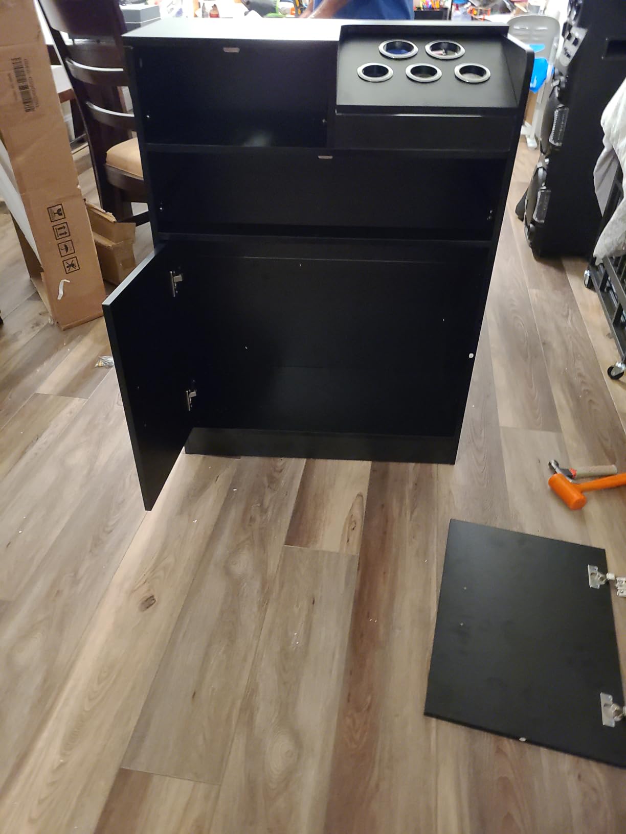 OmySalon Salon Storage Cabinet with Lock, Beauty Barber Salon Styling Station Organizer Equipment, Hair Stylist Station with 5 Hair Dryer Holders, Two Drawers, One Cabinet customer photo 1