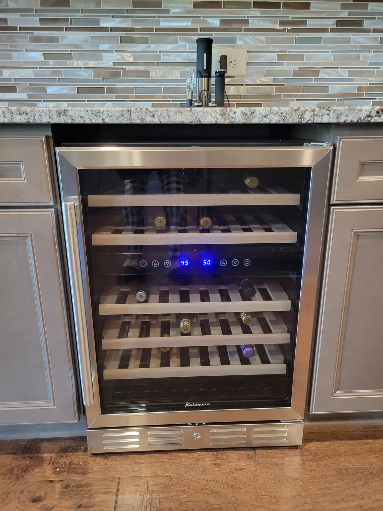 Kalamera 24 inch Wine Cooler, 37 Bottle - Dual Zone Built-in or Freestanding Fridge with Stainless Steel Reversible Glass Door, for Home, Kitchen or Office customer photo 1
