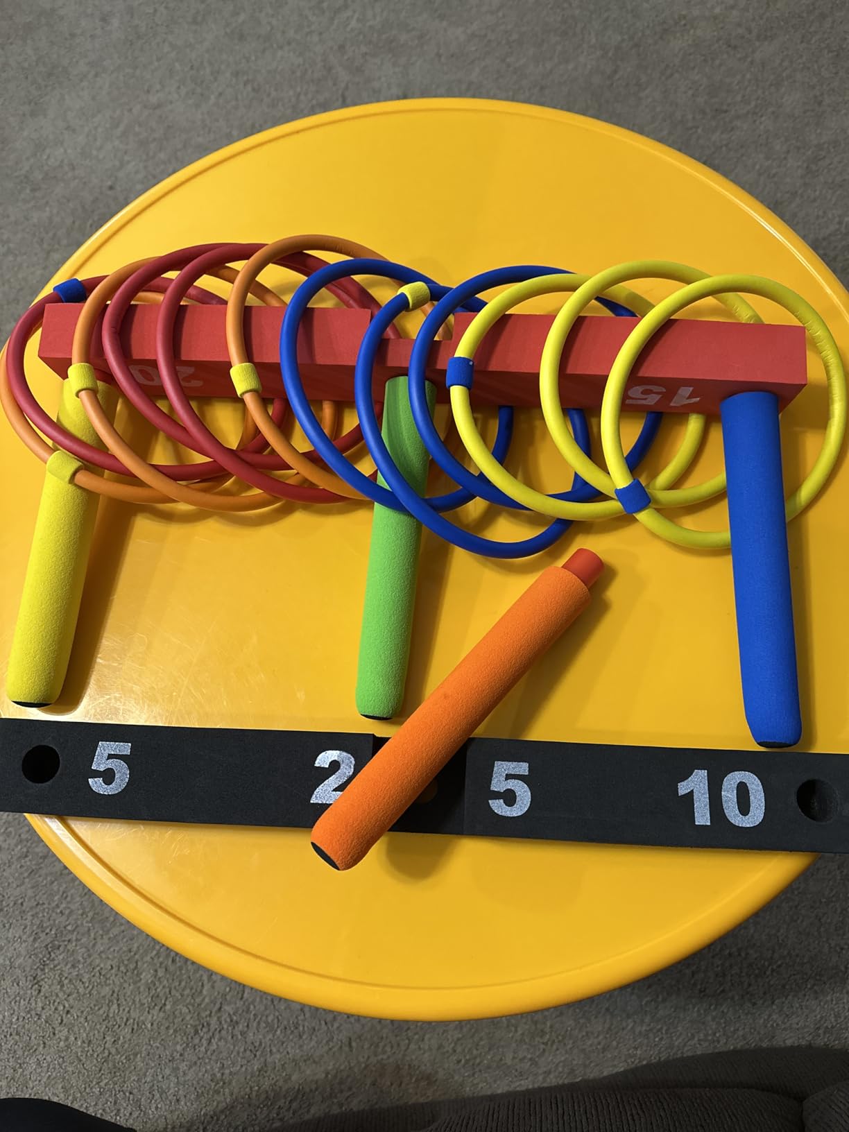 Ring Toss Game for Kids, Indoor & Outdoor Game for Family and Adults with 5 Poles, 2 Bases and 16 Rings in 4 Colors, Soft Foam Toy for Kids Backyard Ring Toss Fun customer photo 1