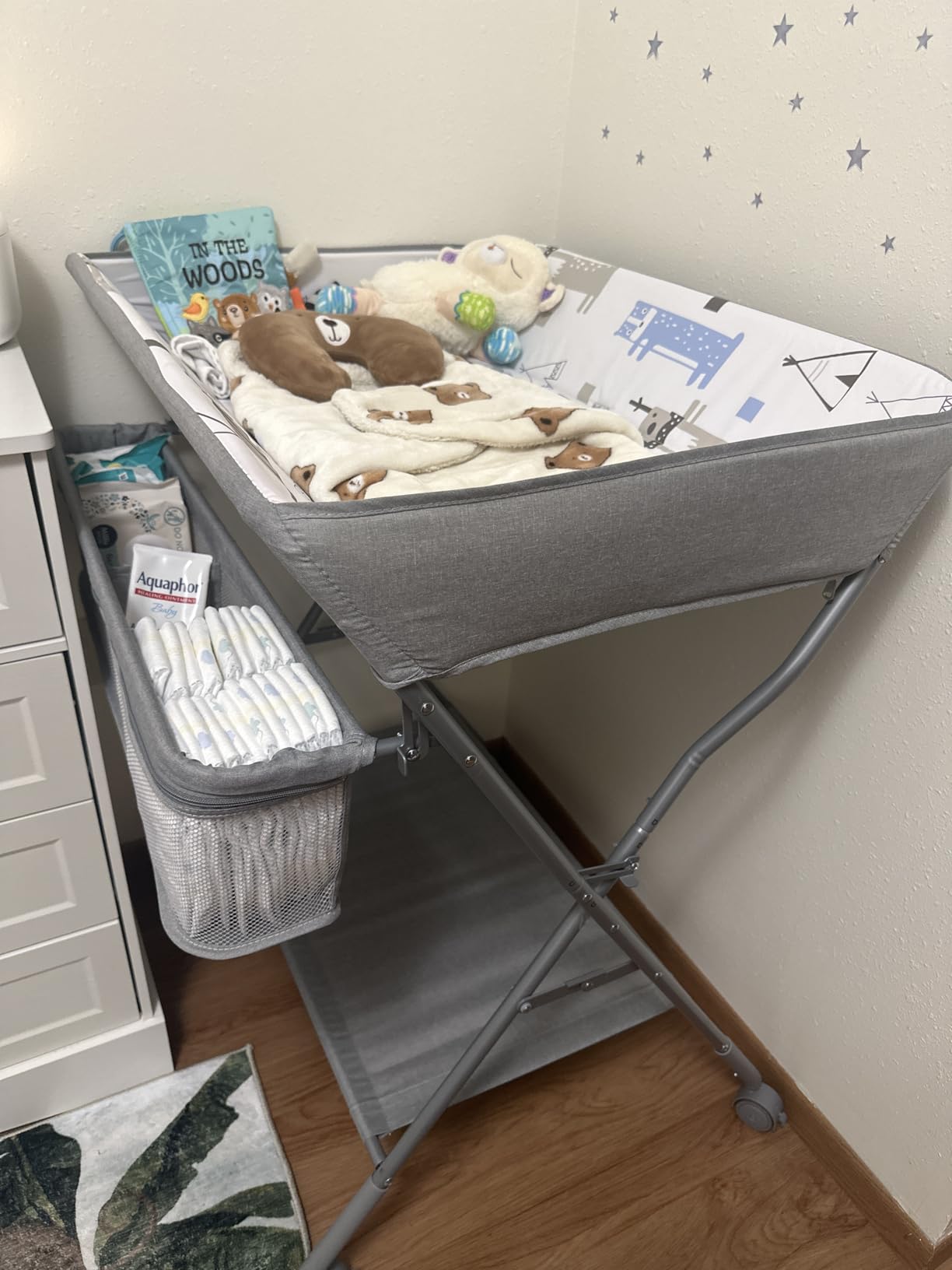 Baby Changing Table with Wheels, Maydolly Portable Adjustable Height Folding Diaper Station with Nursery Organizer & Storage Rack for Newborn Baby and Infant (Dark Grey) customer photo 2