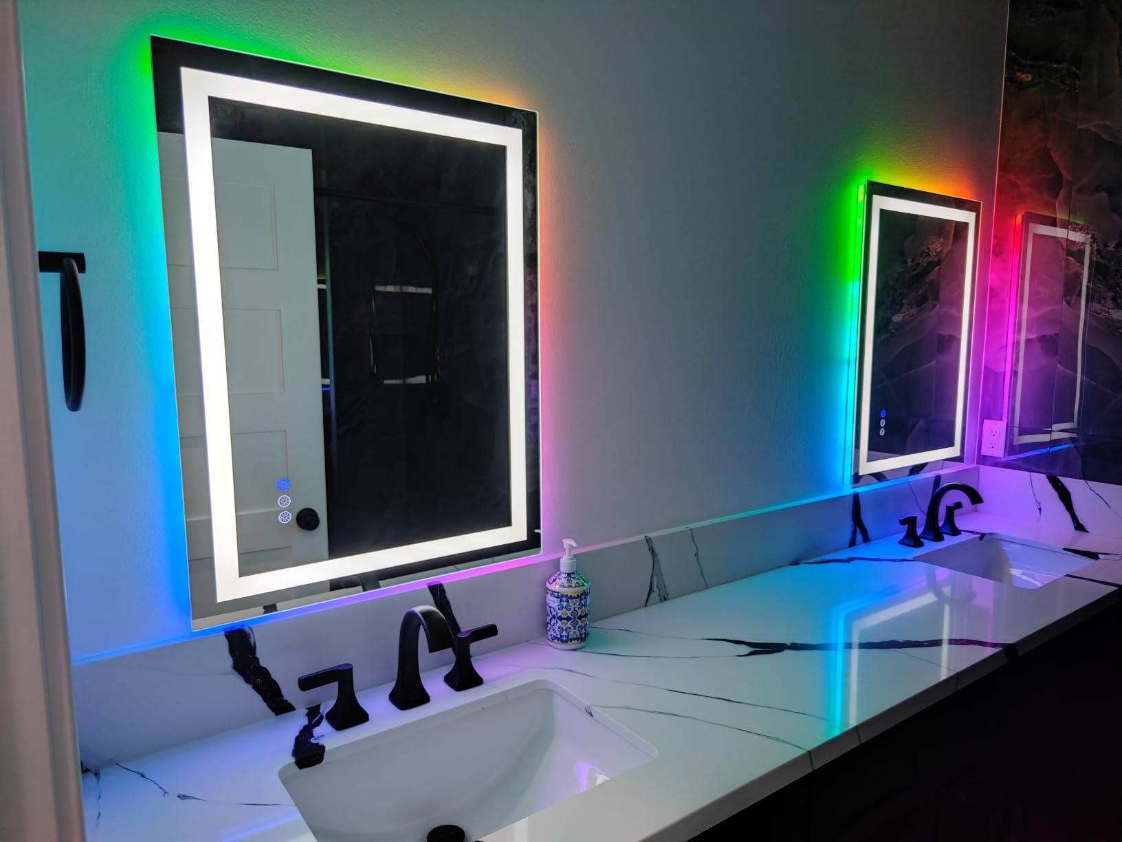 40x32 LED Bathroom Mirror with Lights, RGB Backlit Lighted Mirror | Backlit and Front Light, Anti-Fog, 3 Color Dimmable, Memory, Tempered Glass, IP54 Waterproof, UL Listed customer photo 1