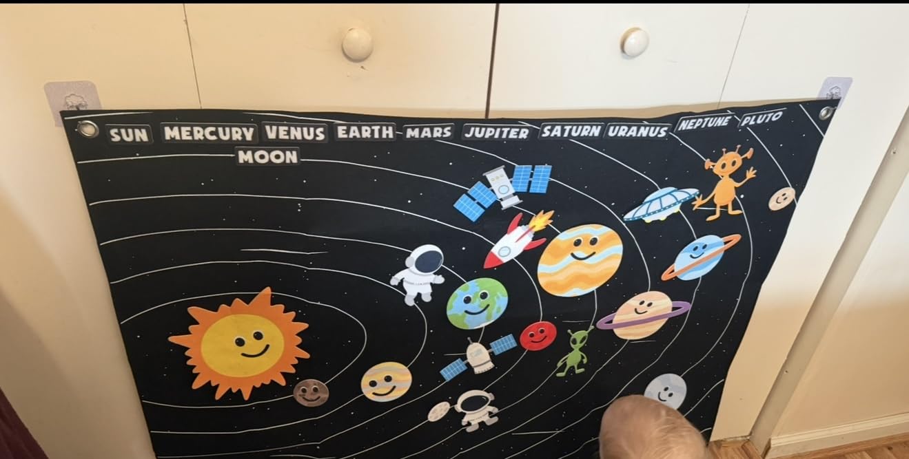 BONNYCO Solar System for Kids Toys with 61 Felt Figures. Space Montessori Toys, Girls Boys Birthday Gifts Planets. Felt Board for Toddlers Story, Educational Kids Gifts 3 4 5 6 7 8 Years, Christmas customer photo 2