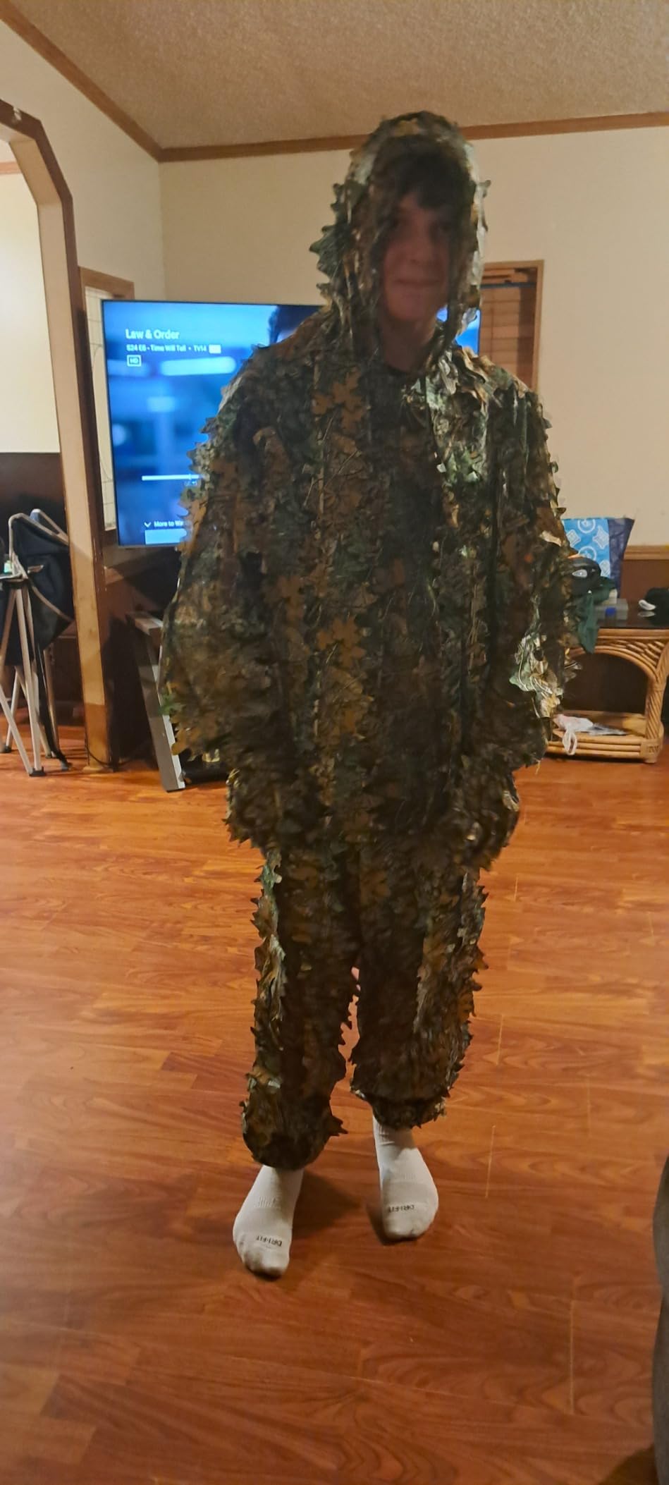 Ginsco Ghillie Suit Full Face Mask Gloves Set, 3D Leafy Camo Suit for Men, Outdoor Hunting Photography customer photo 2