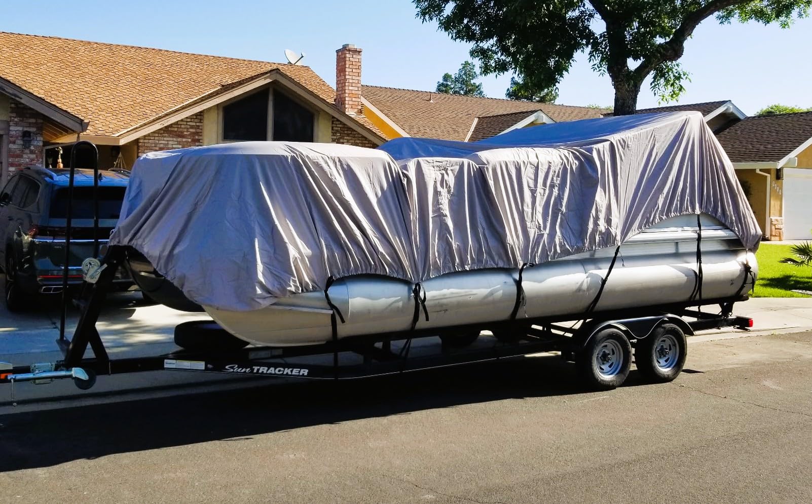 Solim 19-21FT Pontoon Boat Cover, 1200D Heavy Duty Waterproof, UV Resistant | Marine Grade Oxford Fabric, Tear Resistant, Double Stitching, Elastic Hem, Adjustable Tie-down Straps, Fits Up to 8 Ft Beam customer photo 1